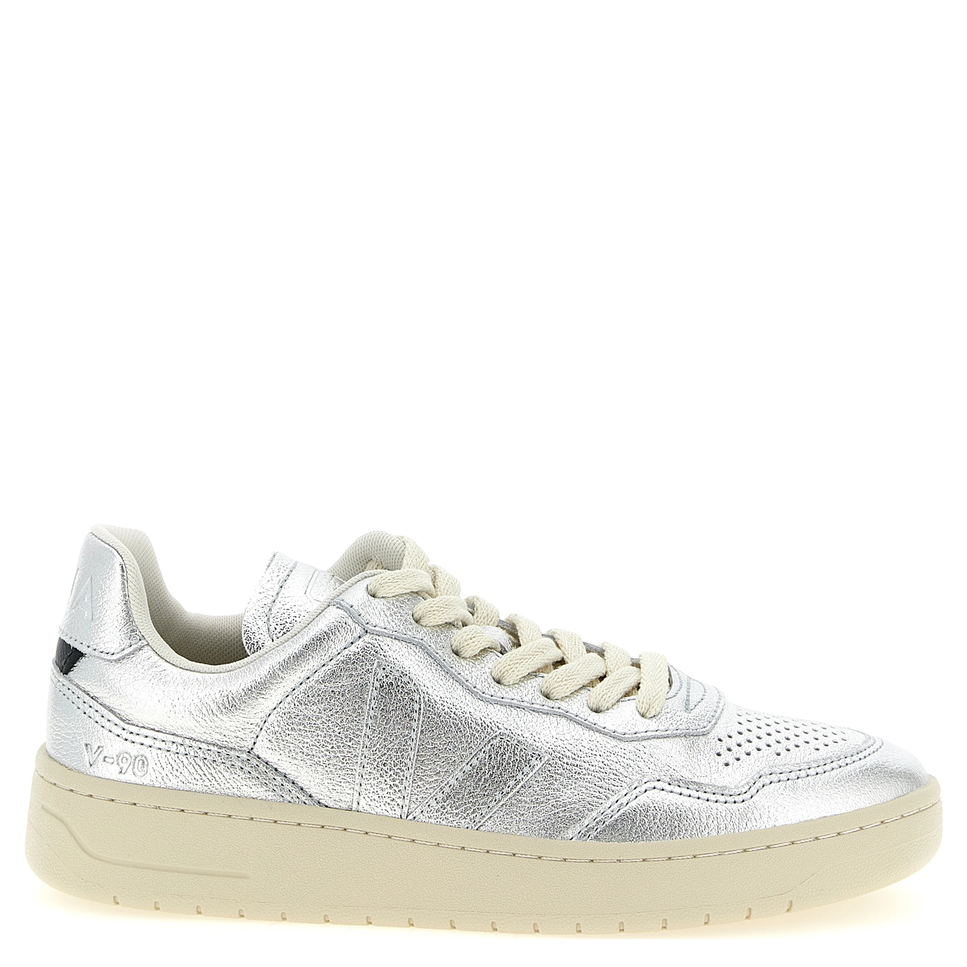 Silver Genuine Leather Low Top Sneakers