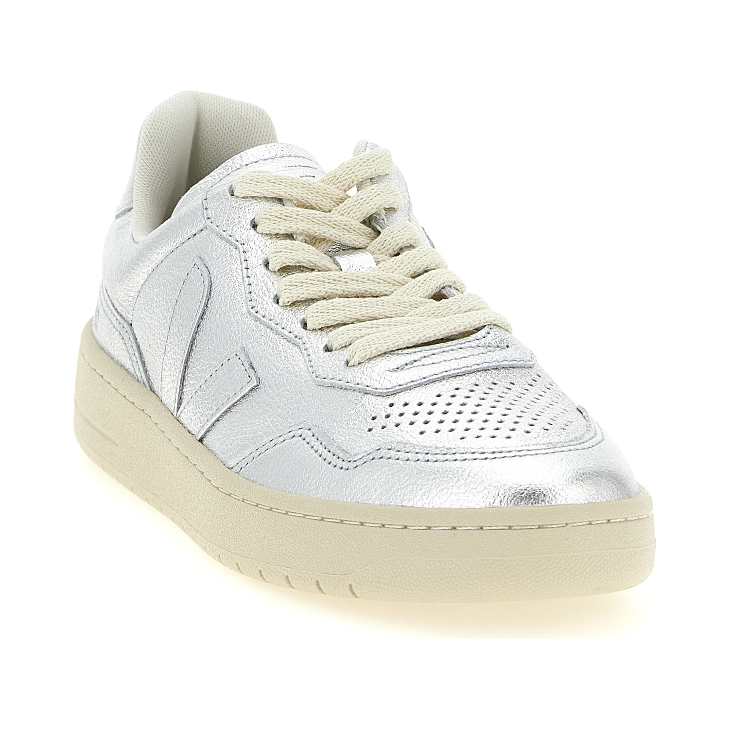 Silver Genuine Leather Low Top Sneakers