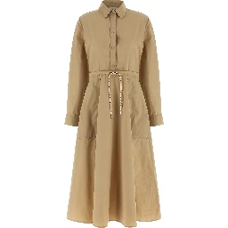 Beige Polyester Long Dress