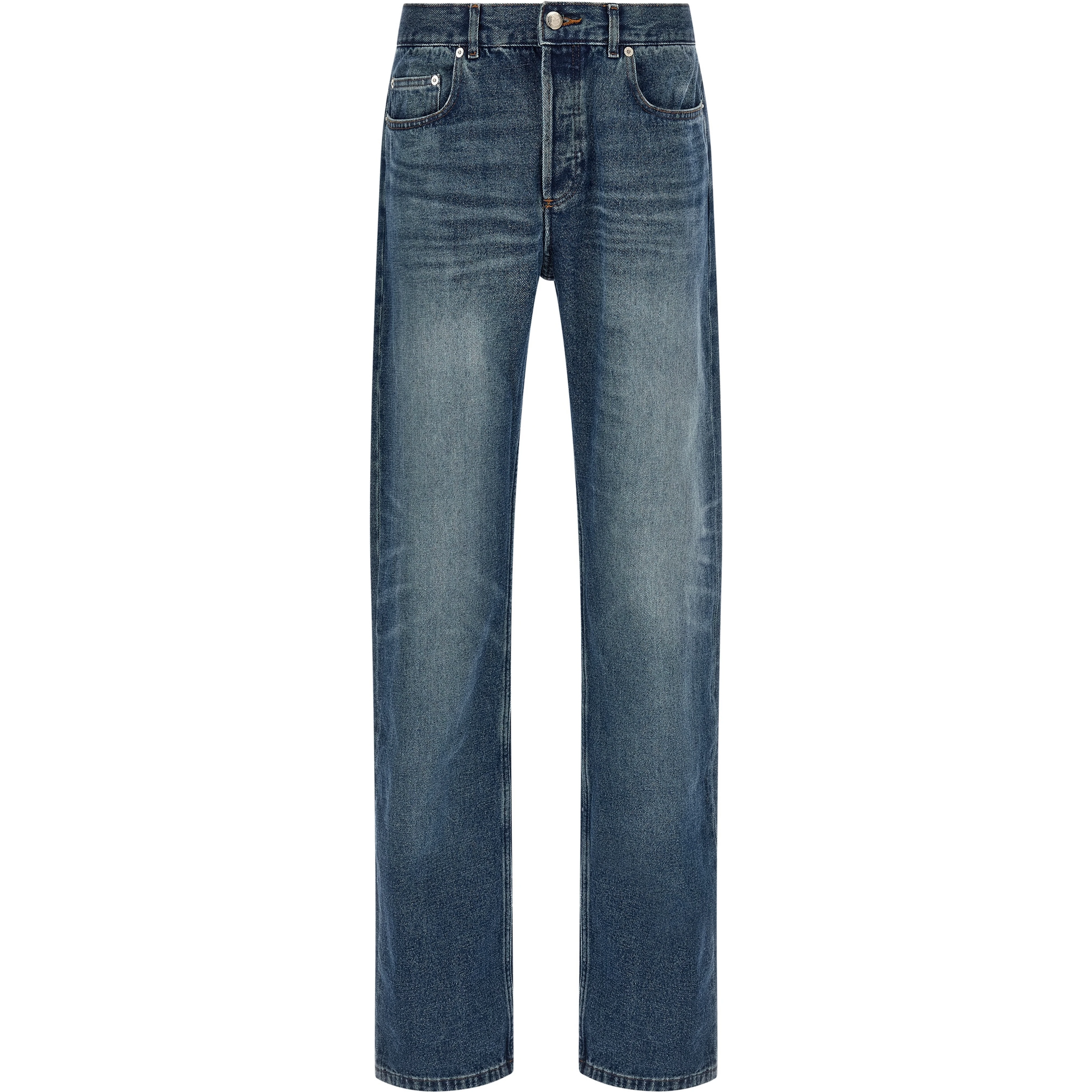 Blue Cotton Straight-Leg Jeans