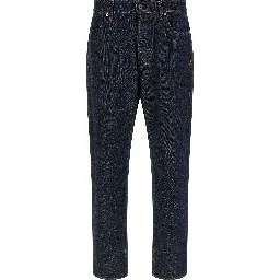 Blue Cotton Straight-Leg Jeans