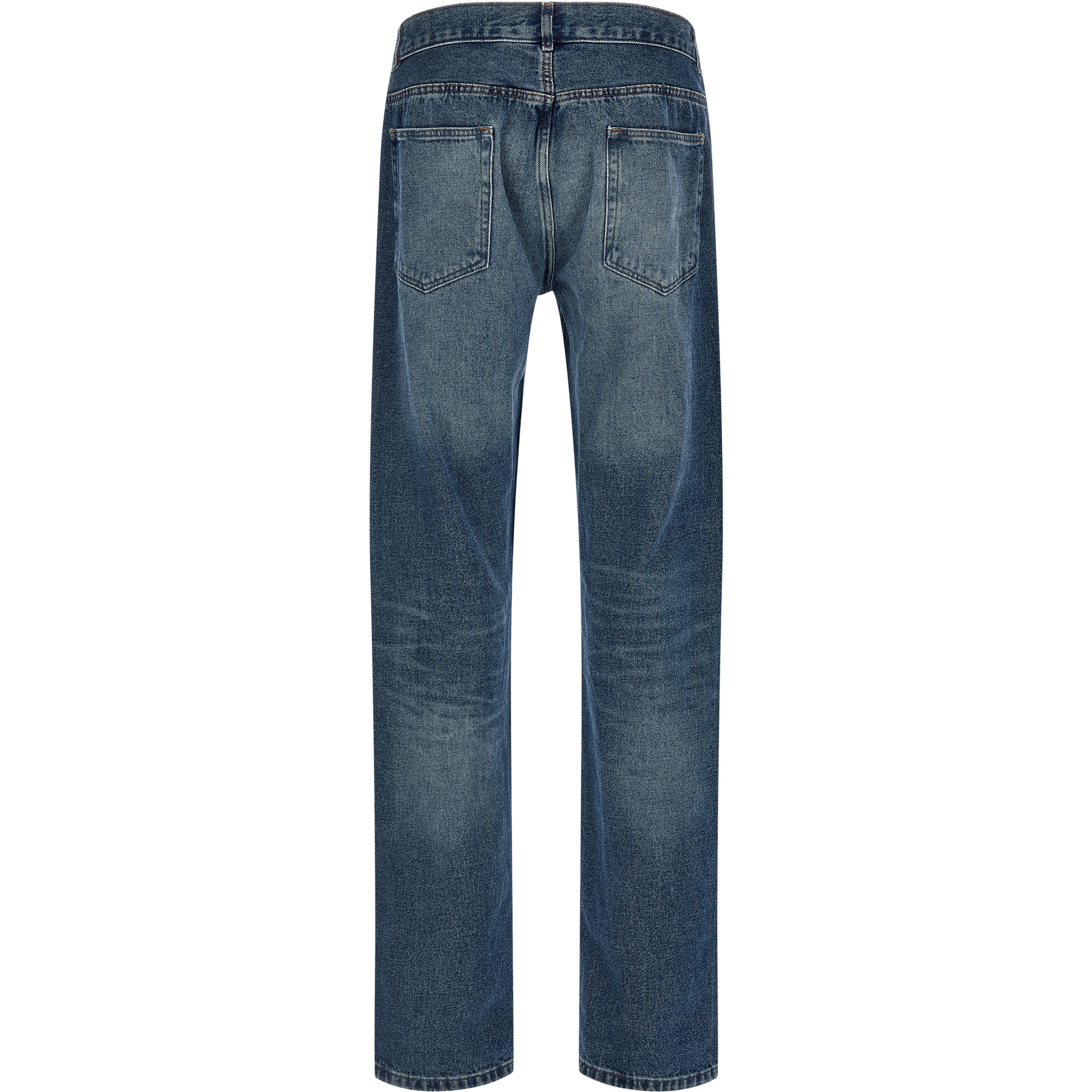 Blue Cotton Straight-Leg Jeans