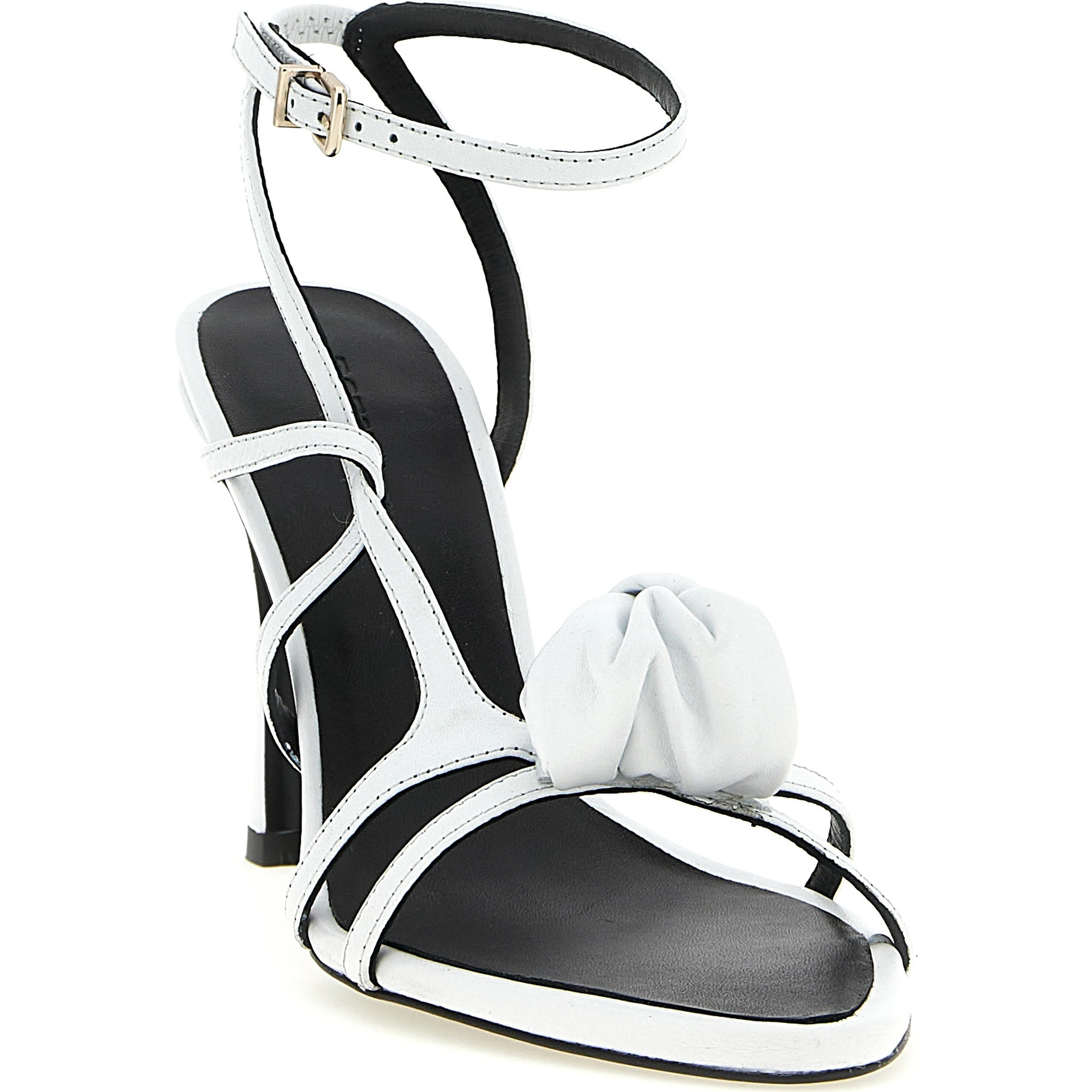 White Calfskin Stiletto Heel Sandals