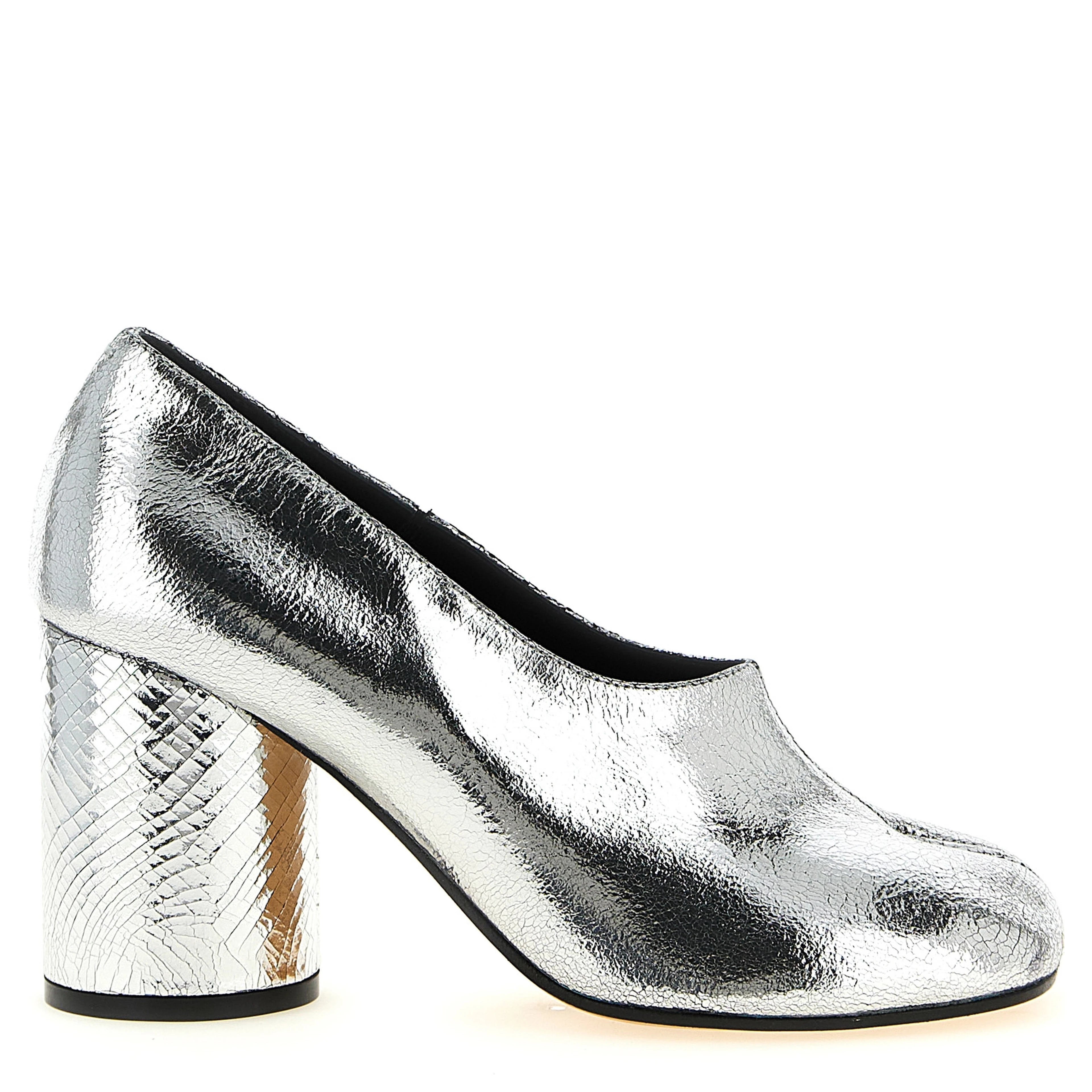 Silver Calfskin Mid Heel Pumps