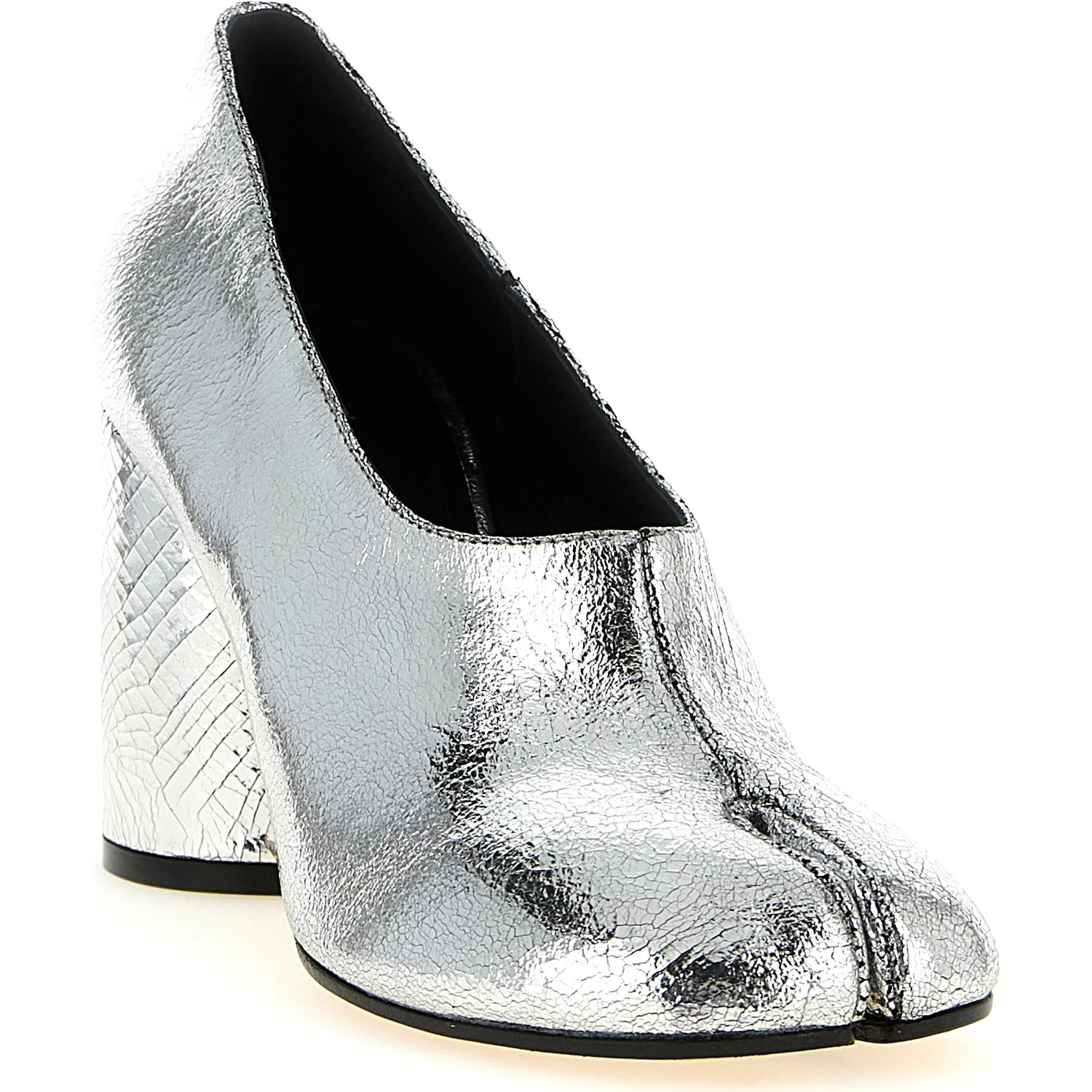 Silver Calfskin Mid Heel Pumps
