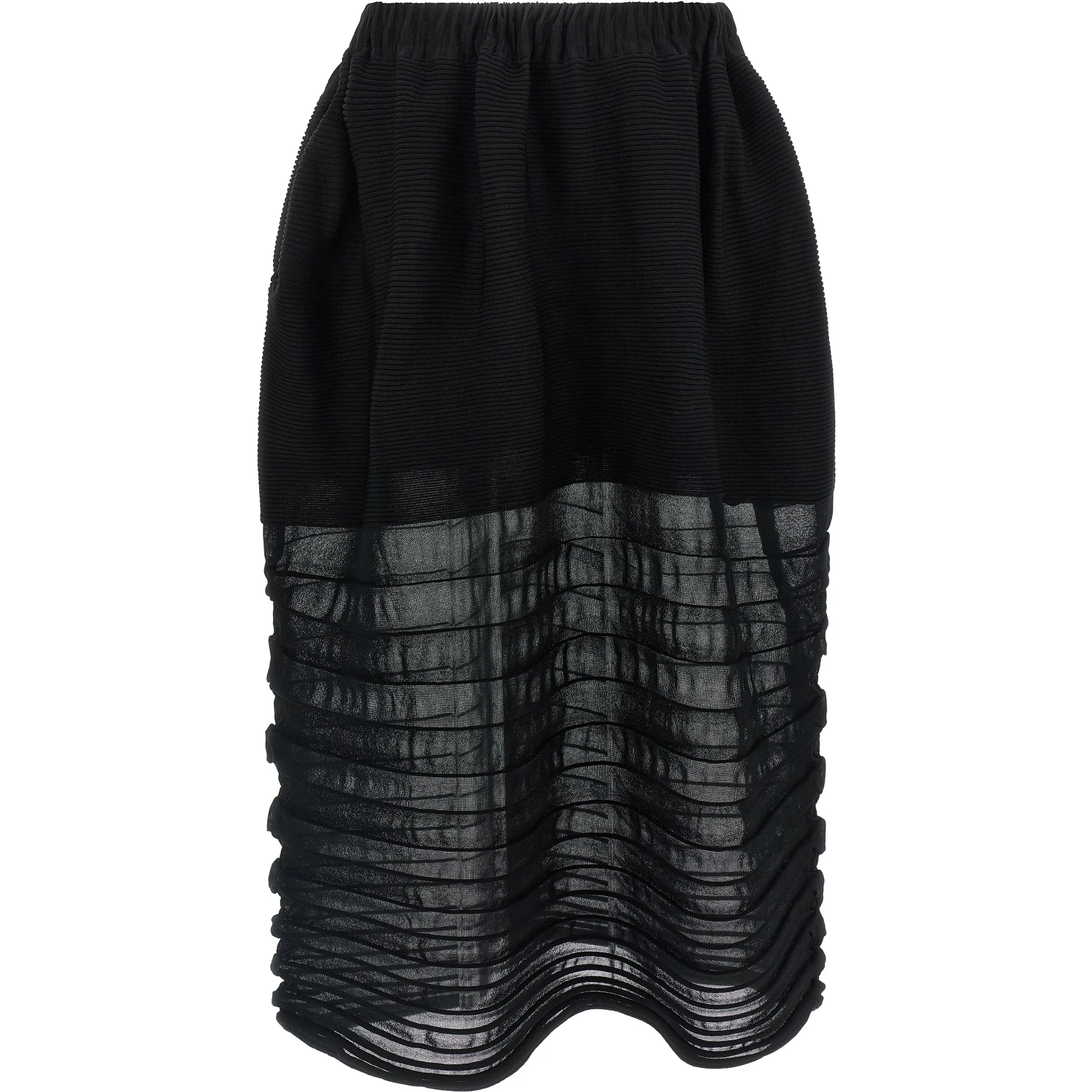 Black Polyester Midi Skirt