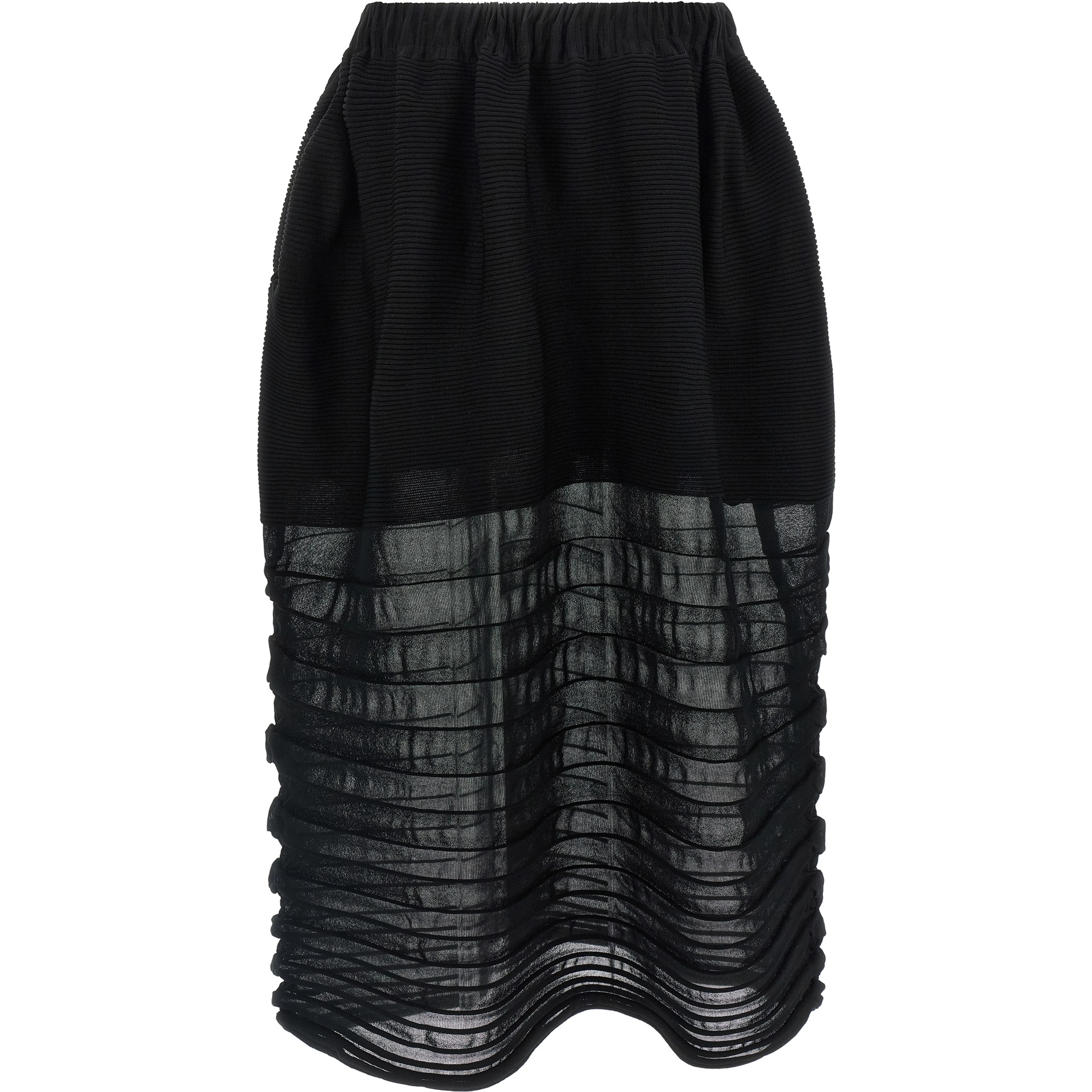 Black Polyester Midi Skirt