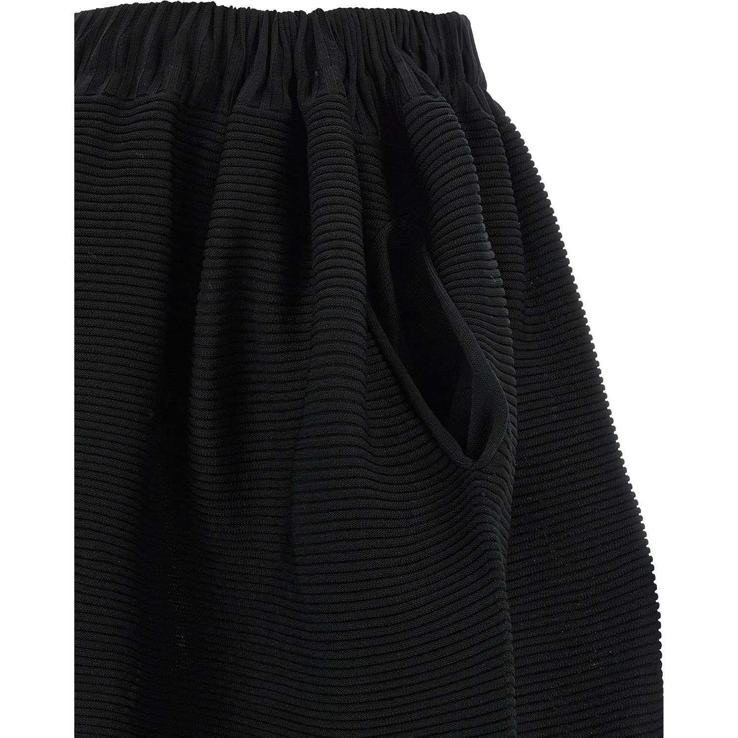 Black Polyester Midi Skirt