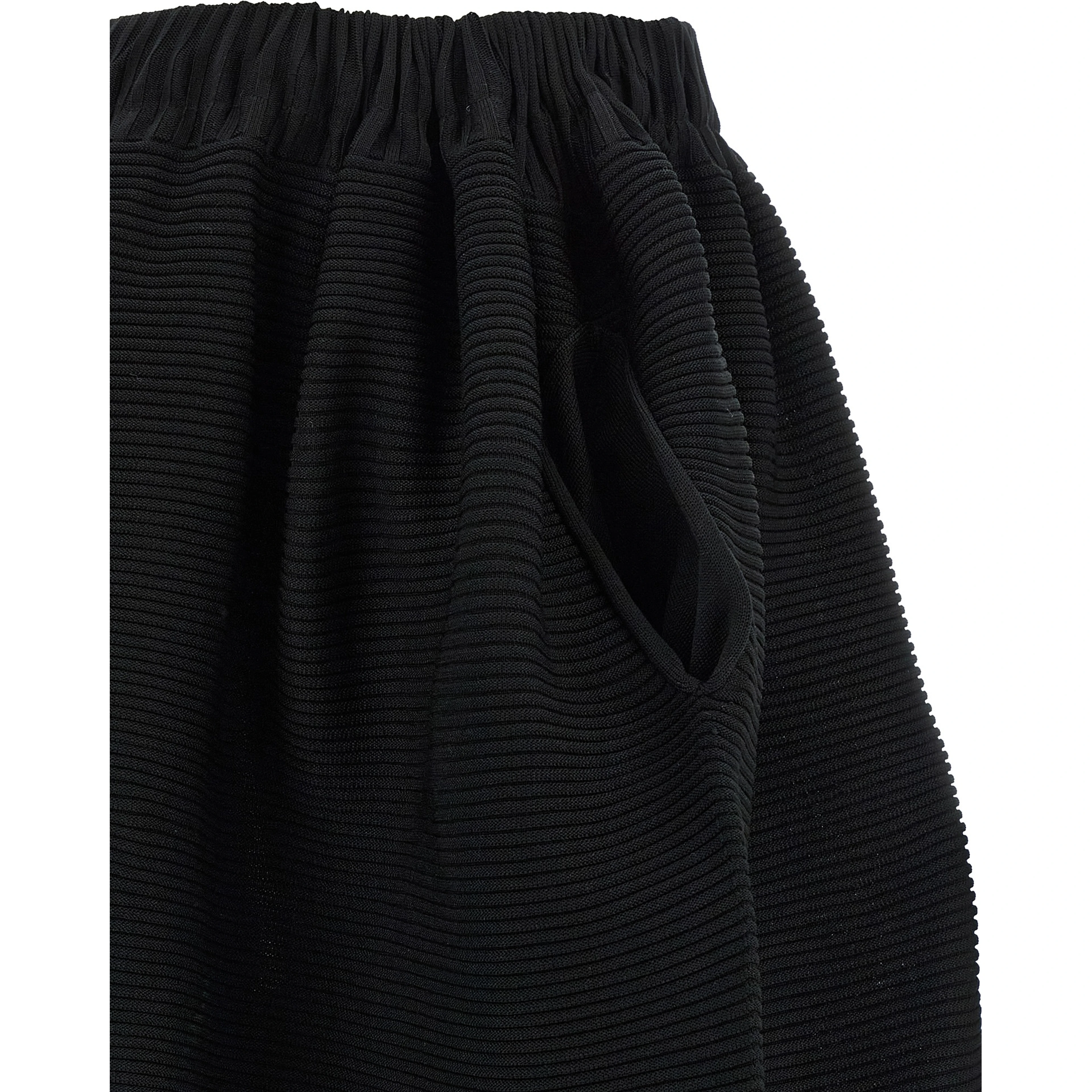 Black Polyester Midi Skirt