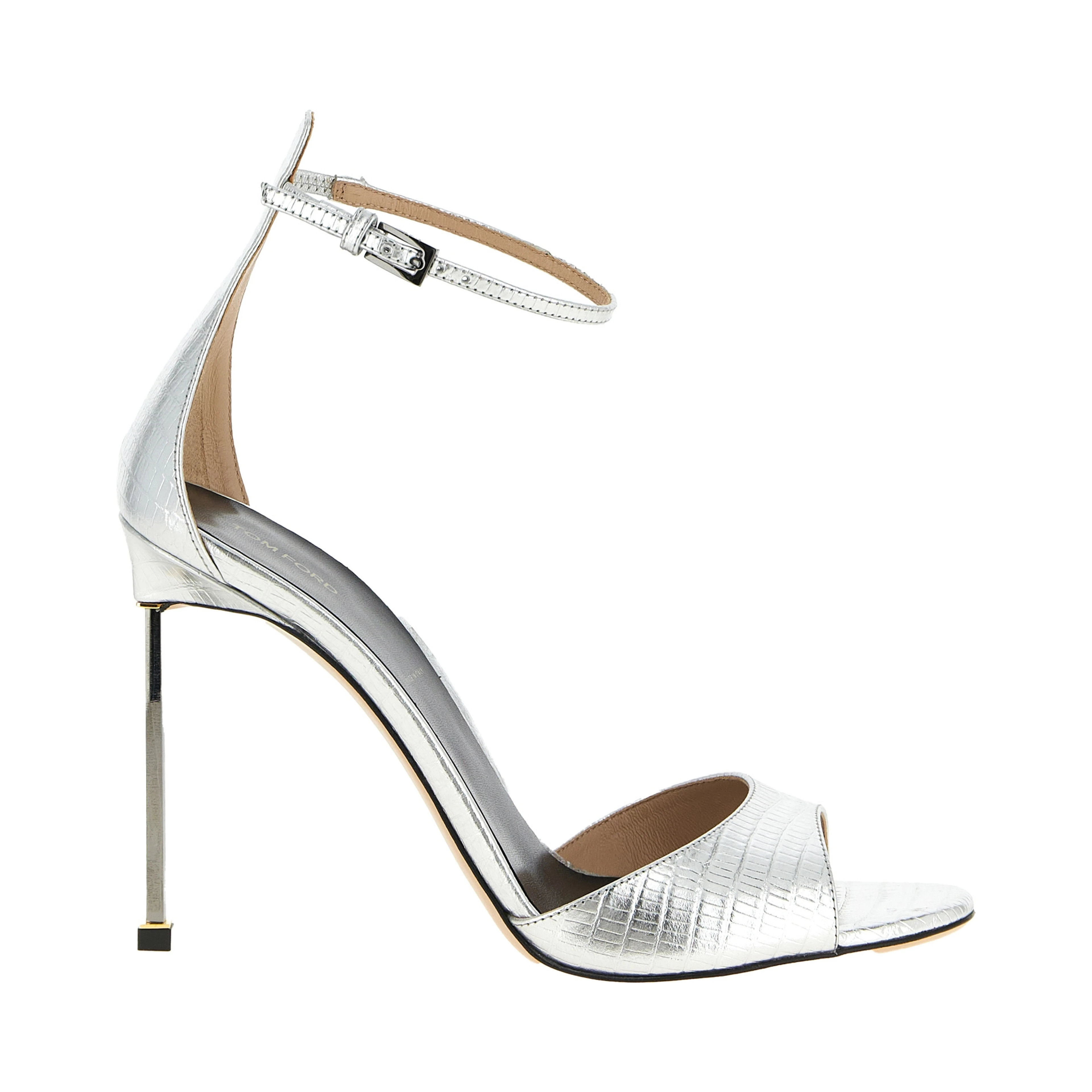 Silver Leather Stiletto Heel Sandals