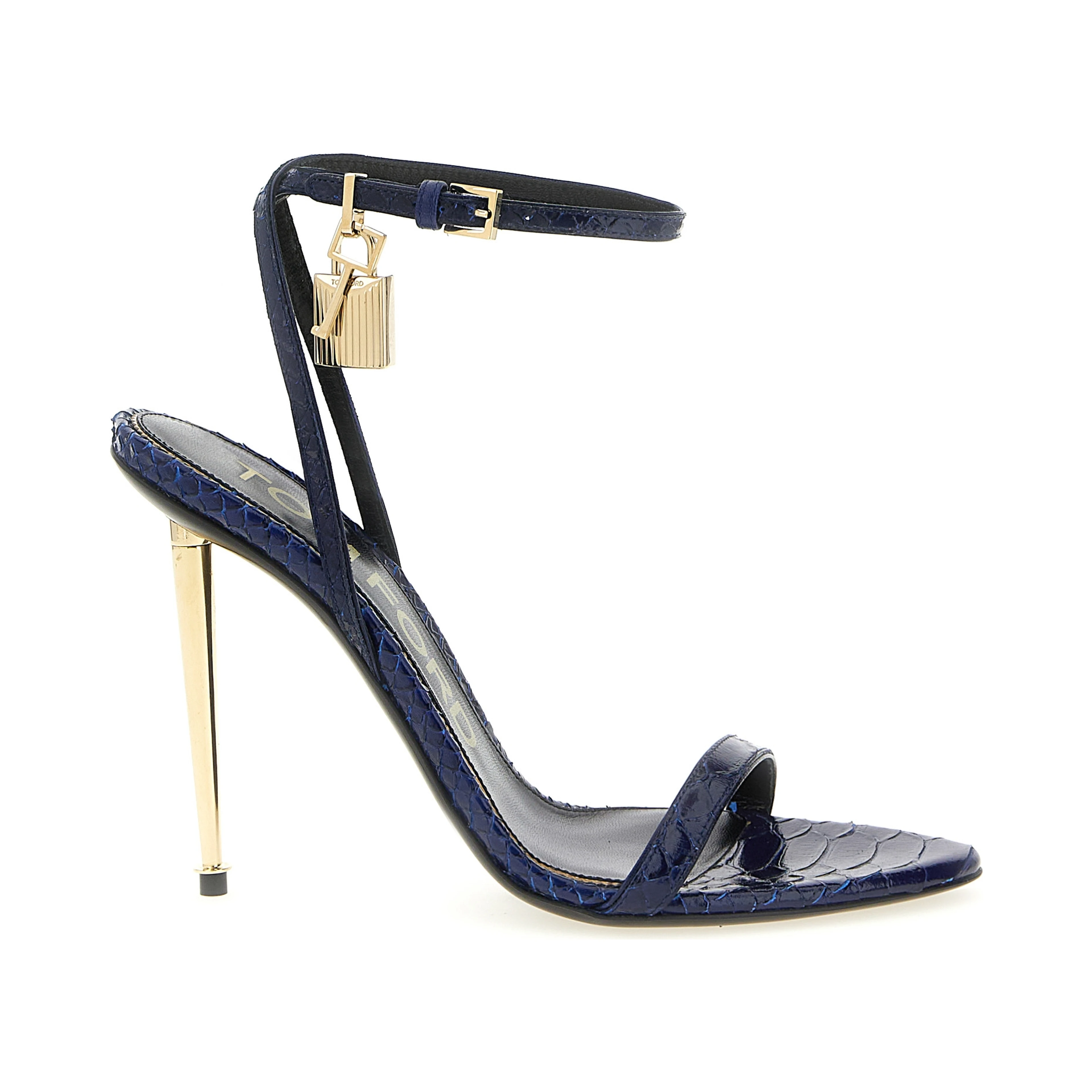 Blue Calfskin Stiletto Heel Sandals
