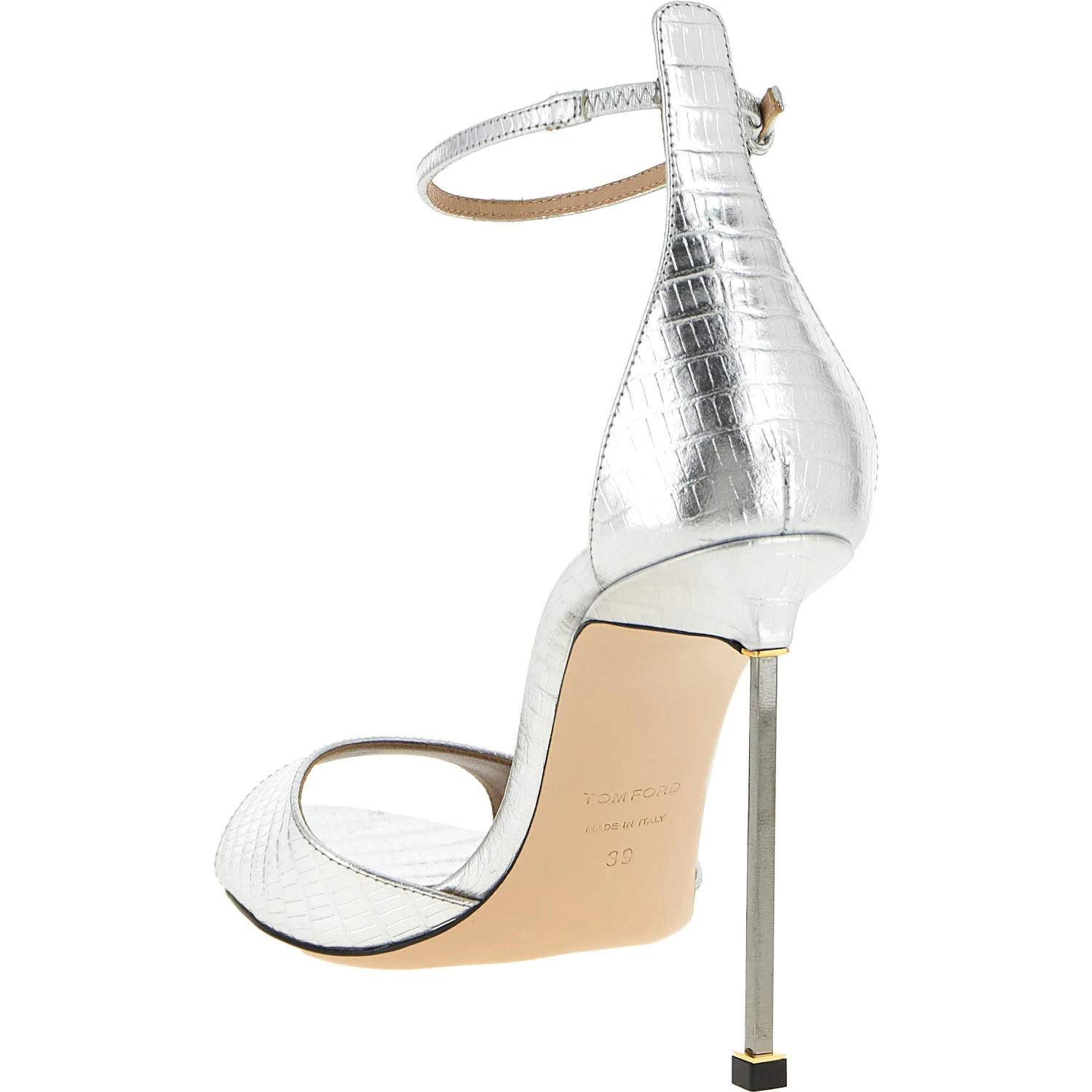 Silver Leather Stiletto Heel Sandals