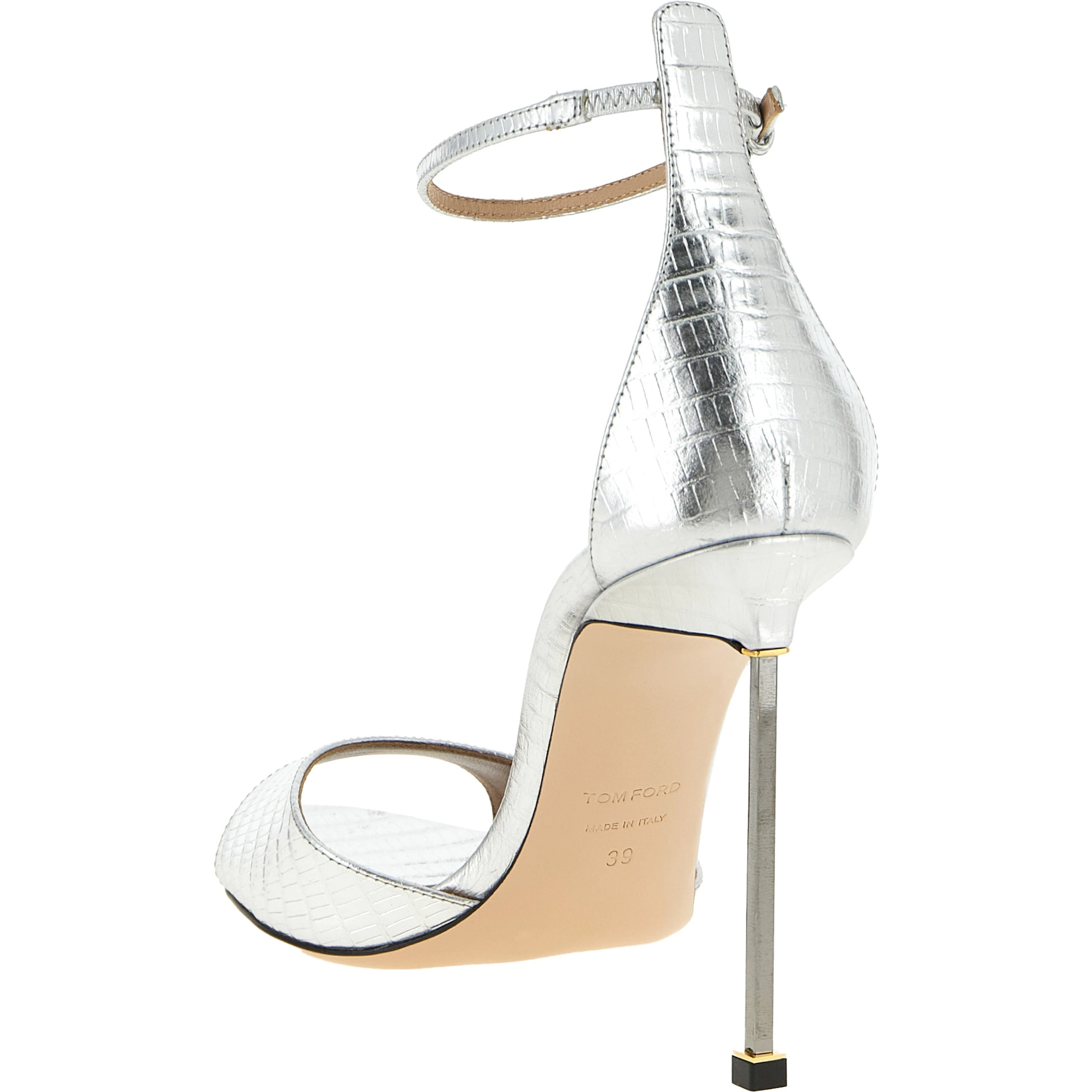 Silver Leather Stiletto Heel Sandals