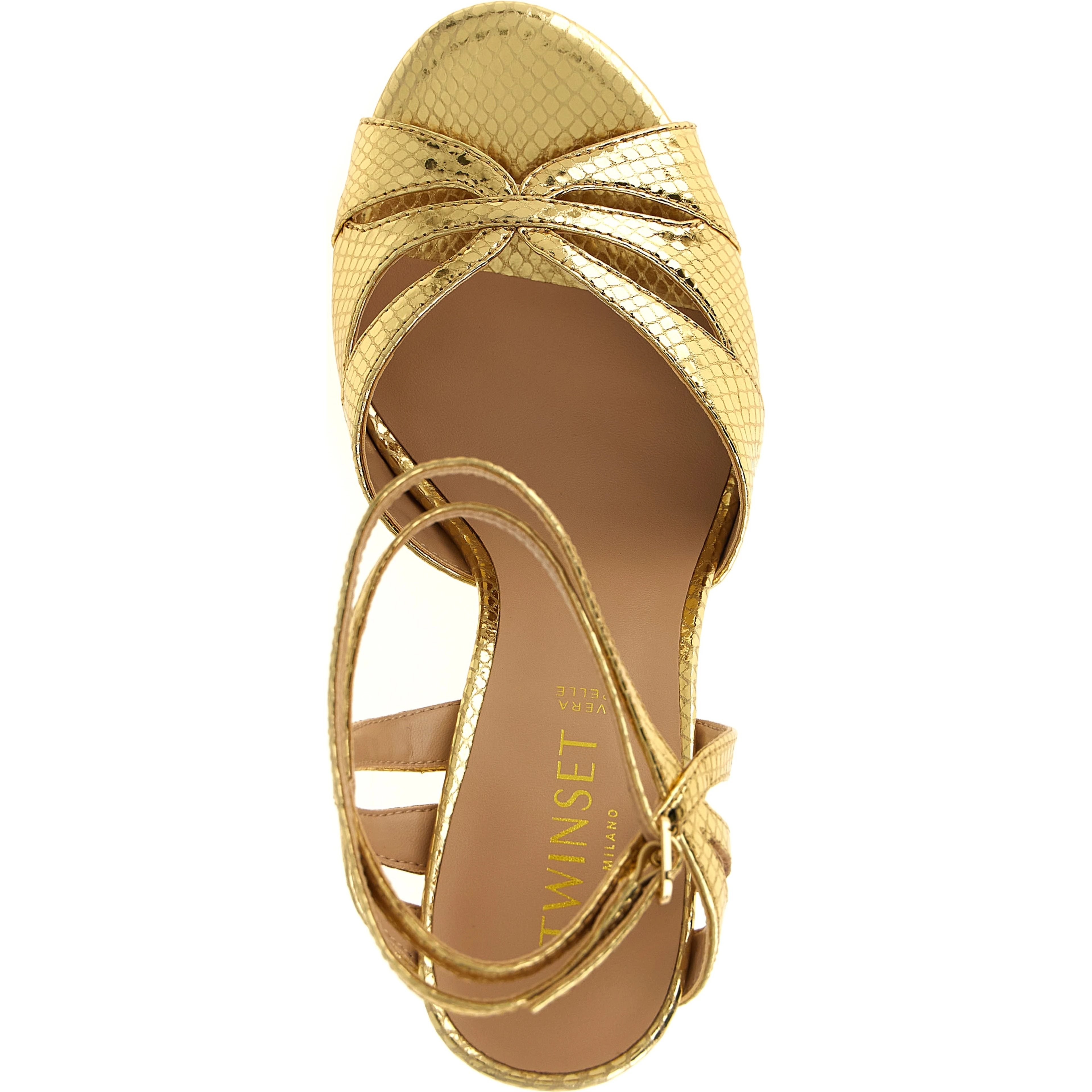 Gold Leather Stiletto Heel Sandals