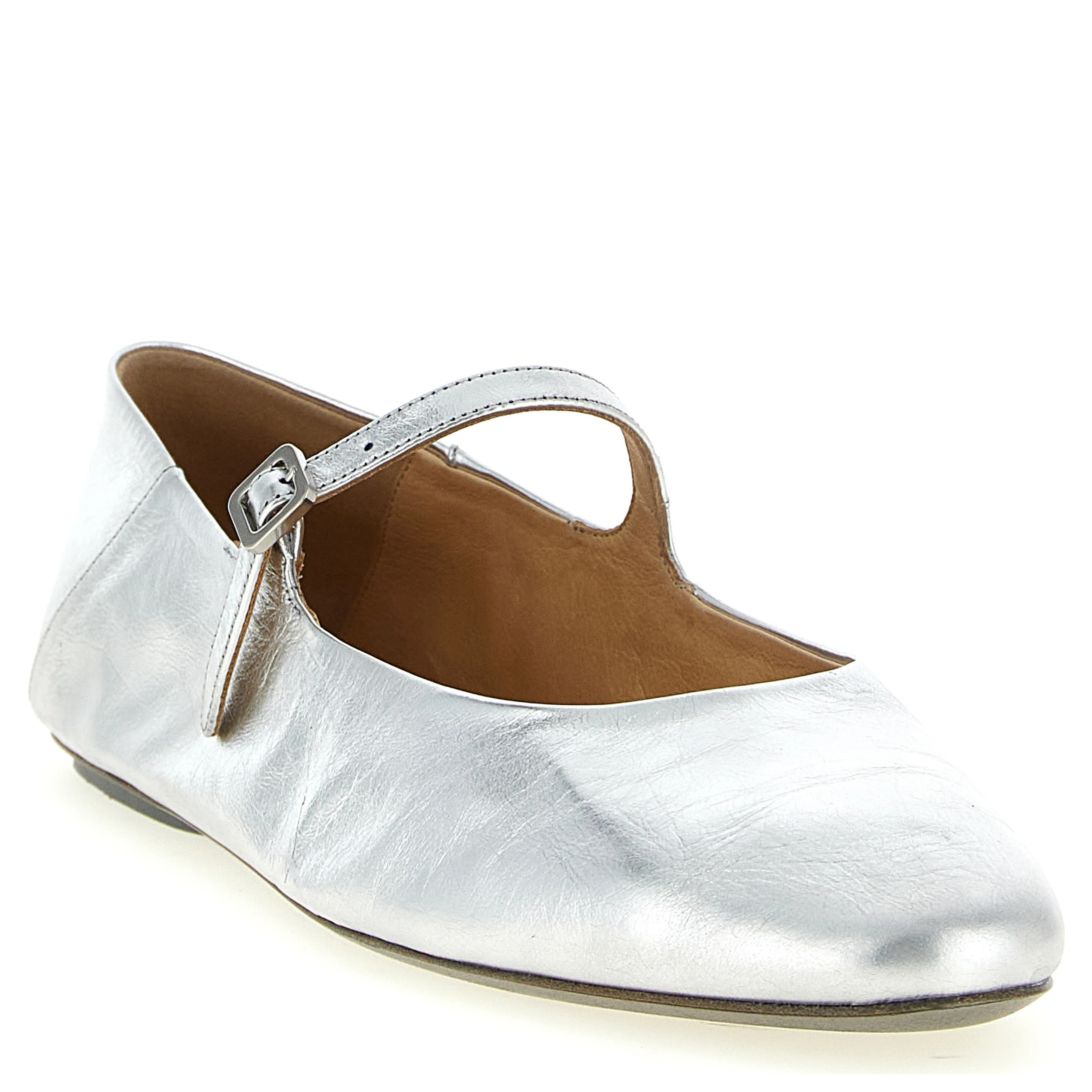 Silver Calfskin Ballet Flats