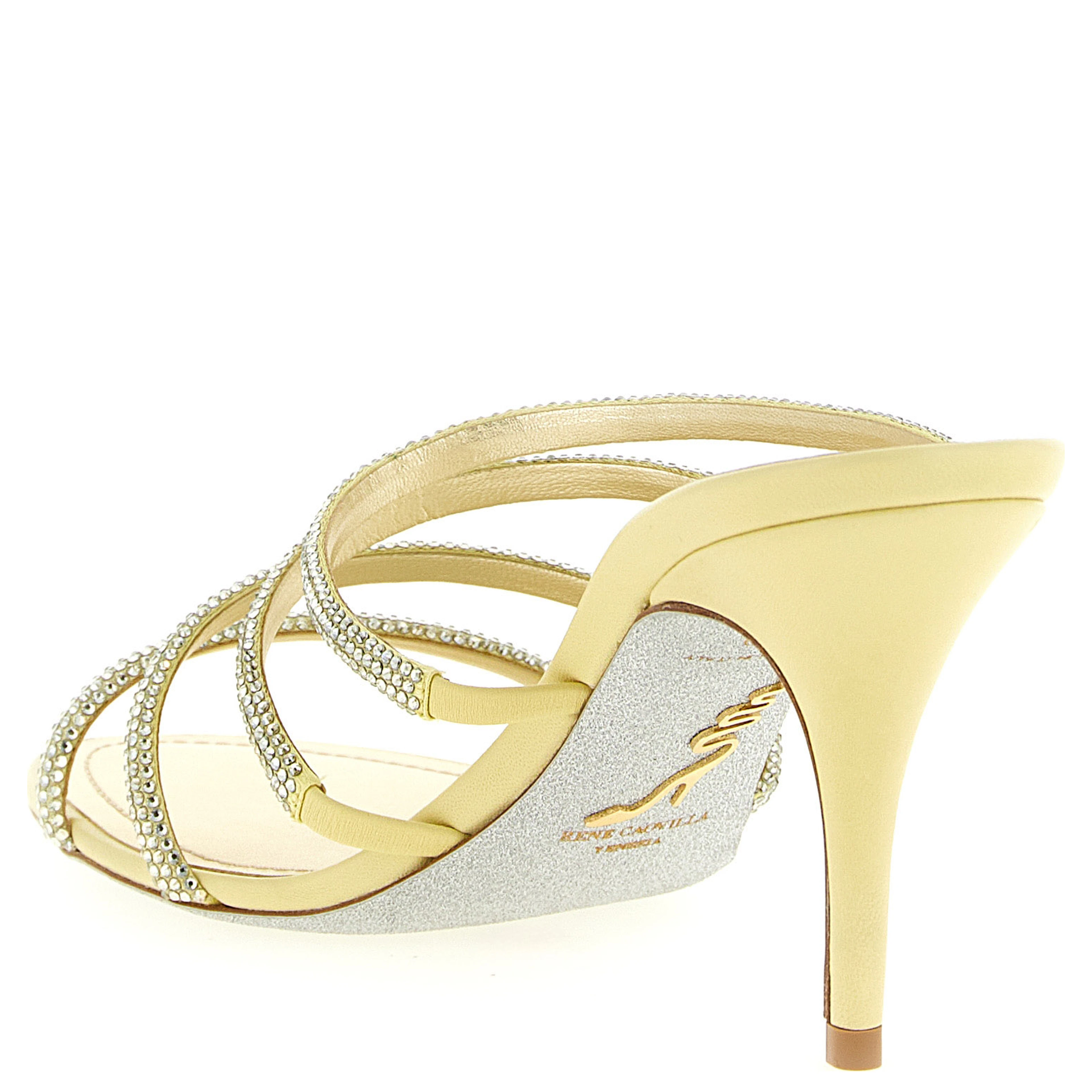 Gold Viscose Stiletto Heel Sandals