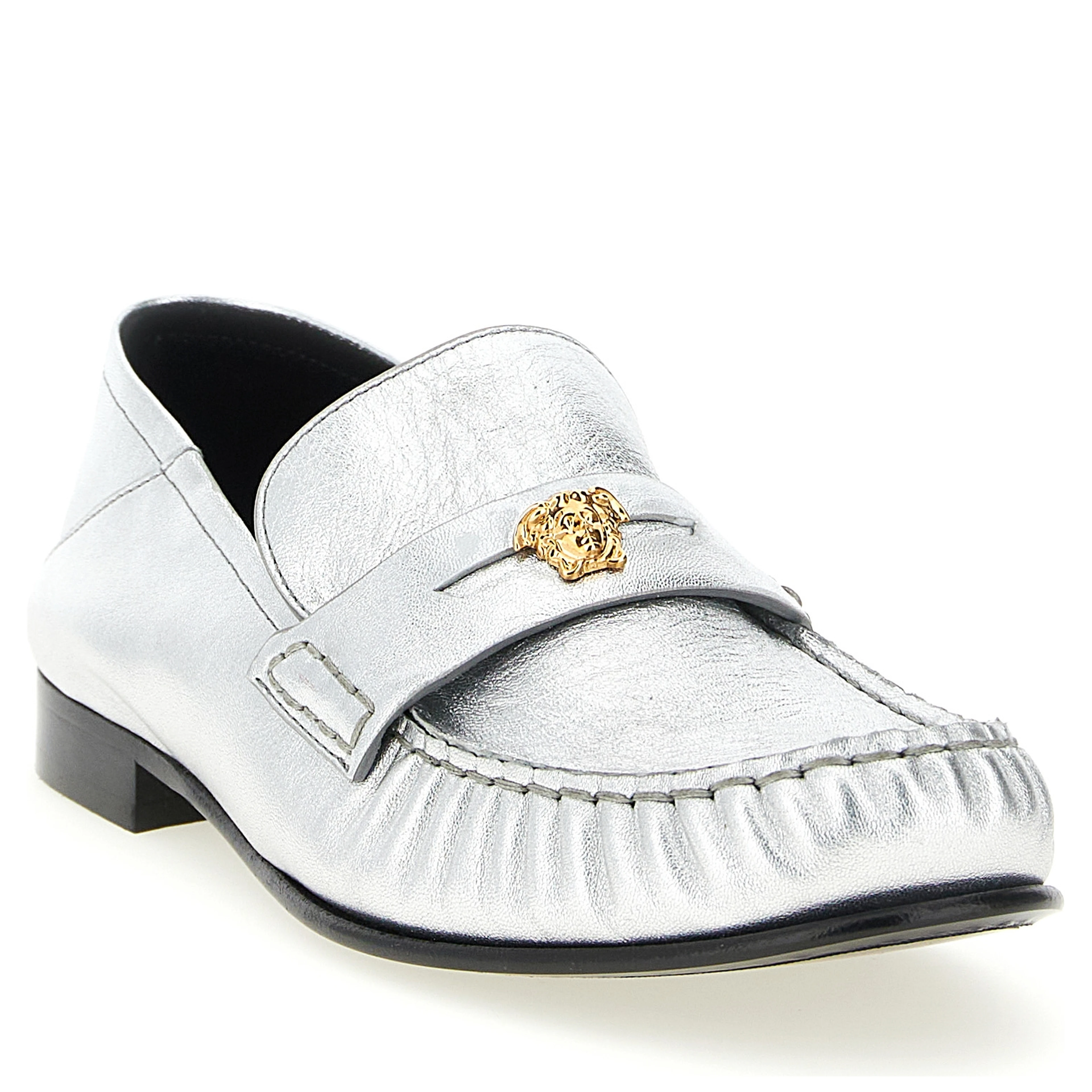Silver Lamb Leather Slip-On Loafers