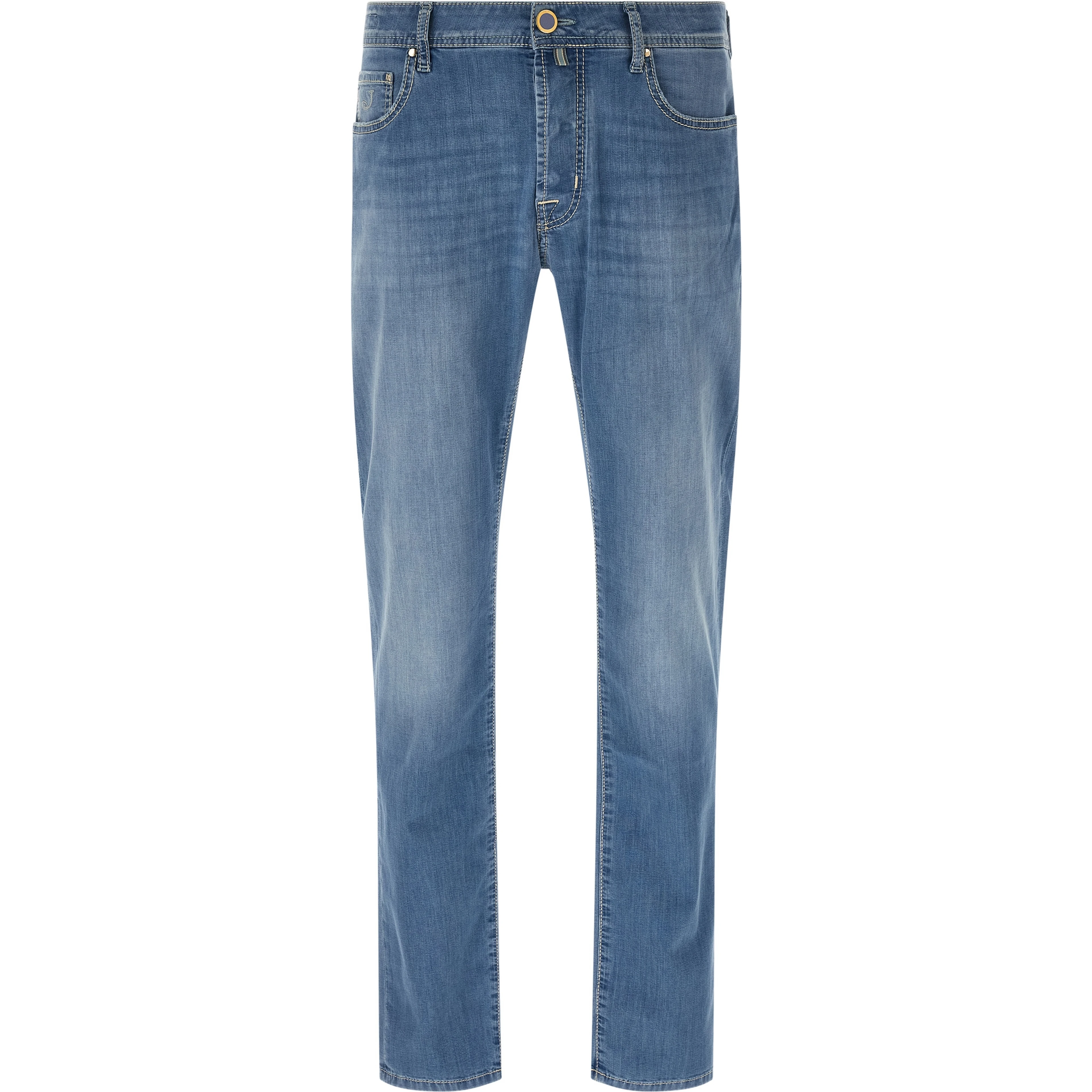Blue Cotton Straight-Leg Jeans