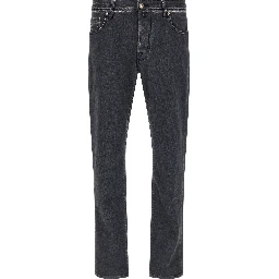 Gray Cotton Straight-Leg Jeans