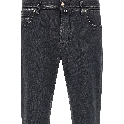 Gray Cotton Straight-Leg Jeans