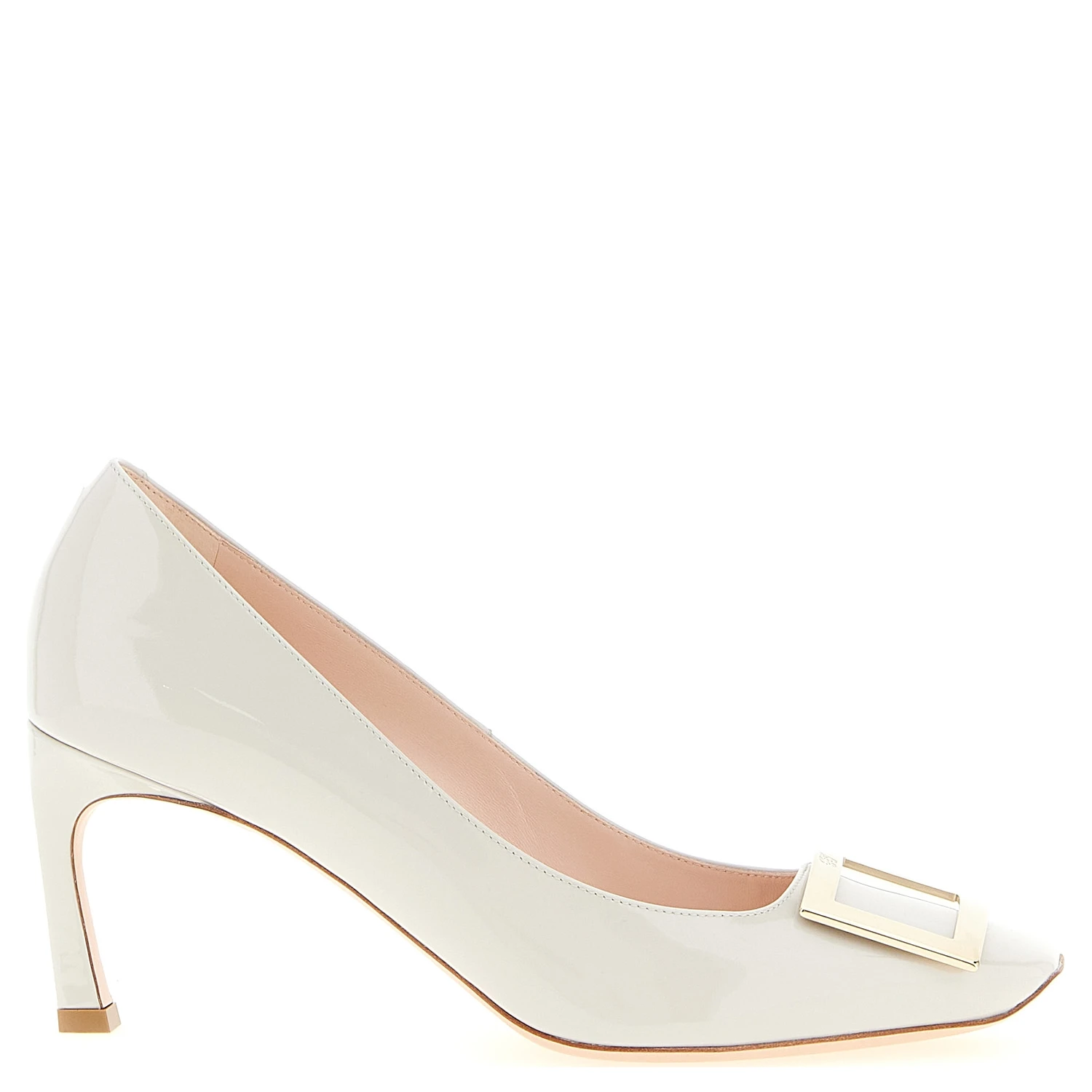 Gray Calfskin Mid Heel Pumps