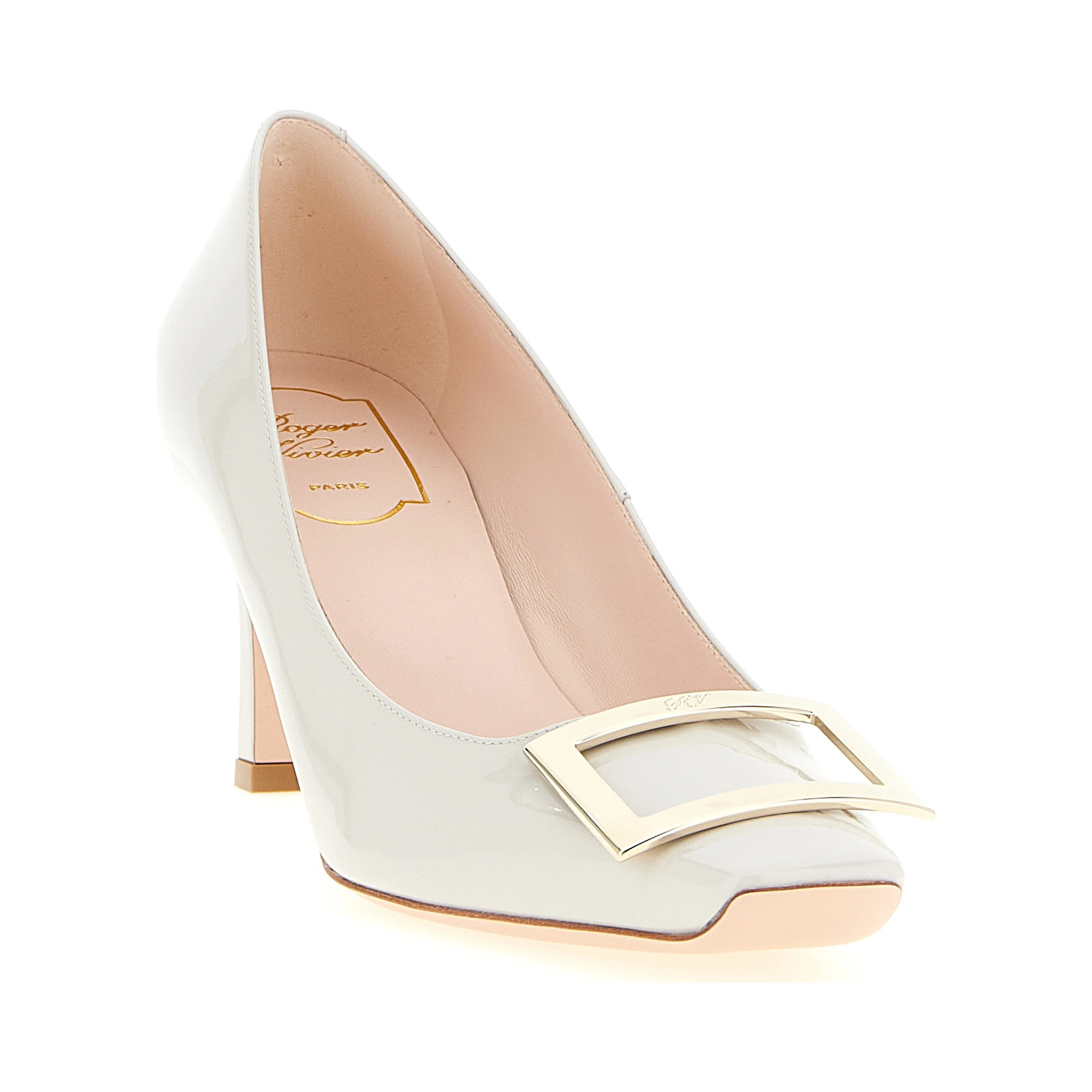 Gray Calfskin Mid Heel Pumps