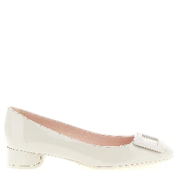 Gray Calfskin Mid Heel Pumps
