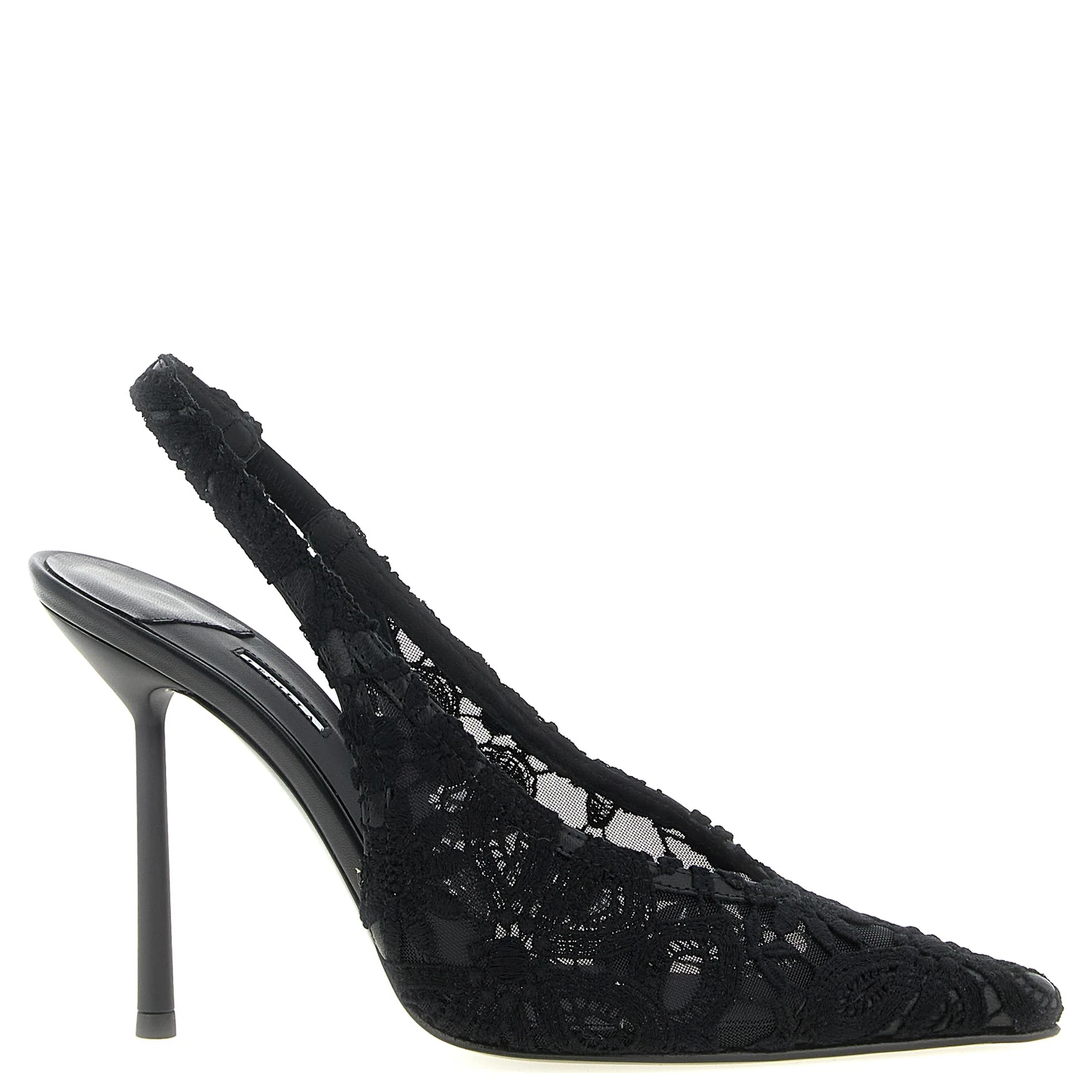 Black Cotton High Heel Pumps