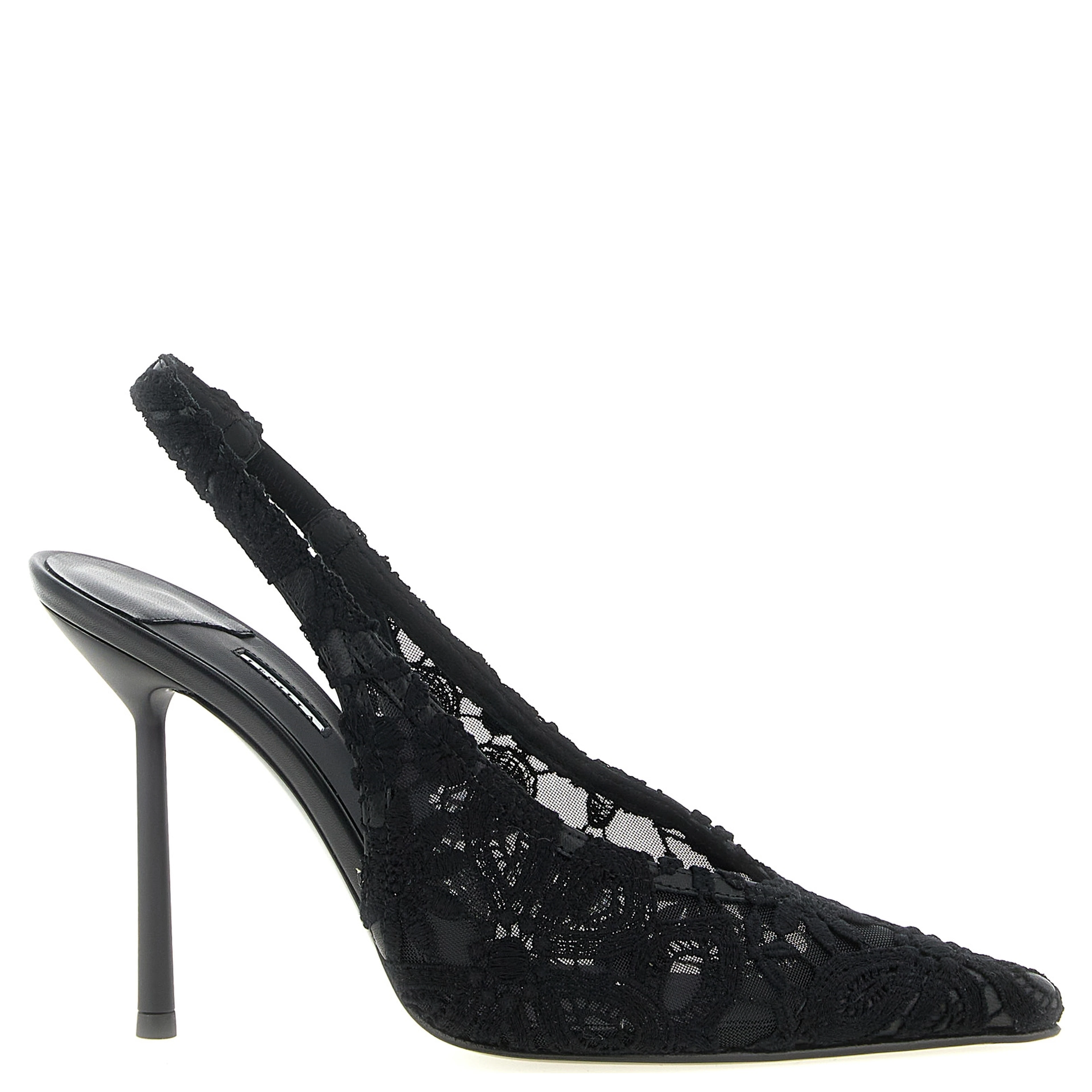 Black Cotton High Heel Pumps