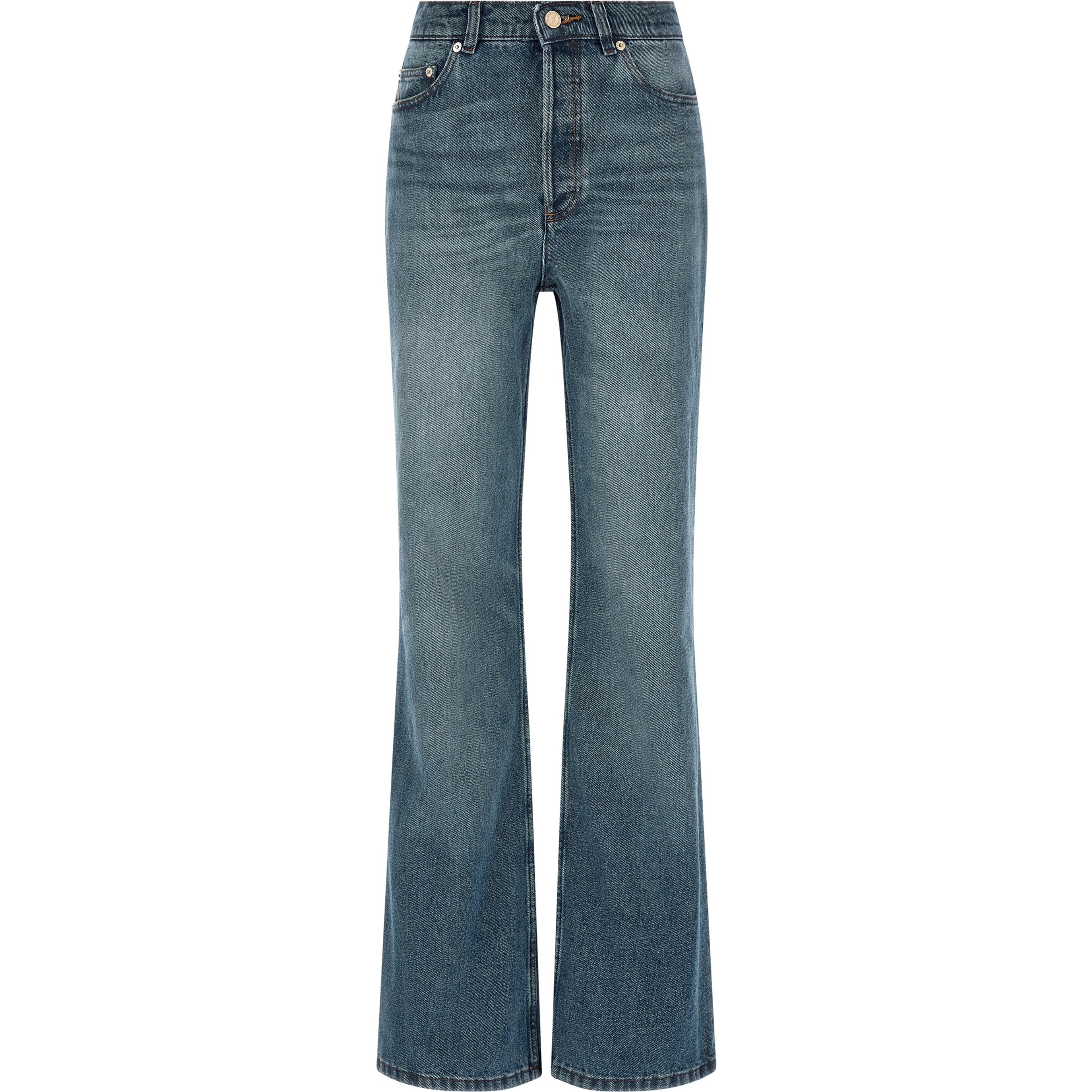 Blue Cotton Flared Jeans