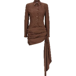Brown Cotton Short Dress