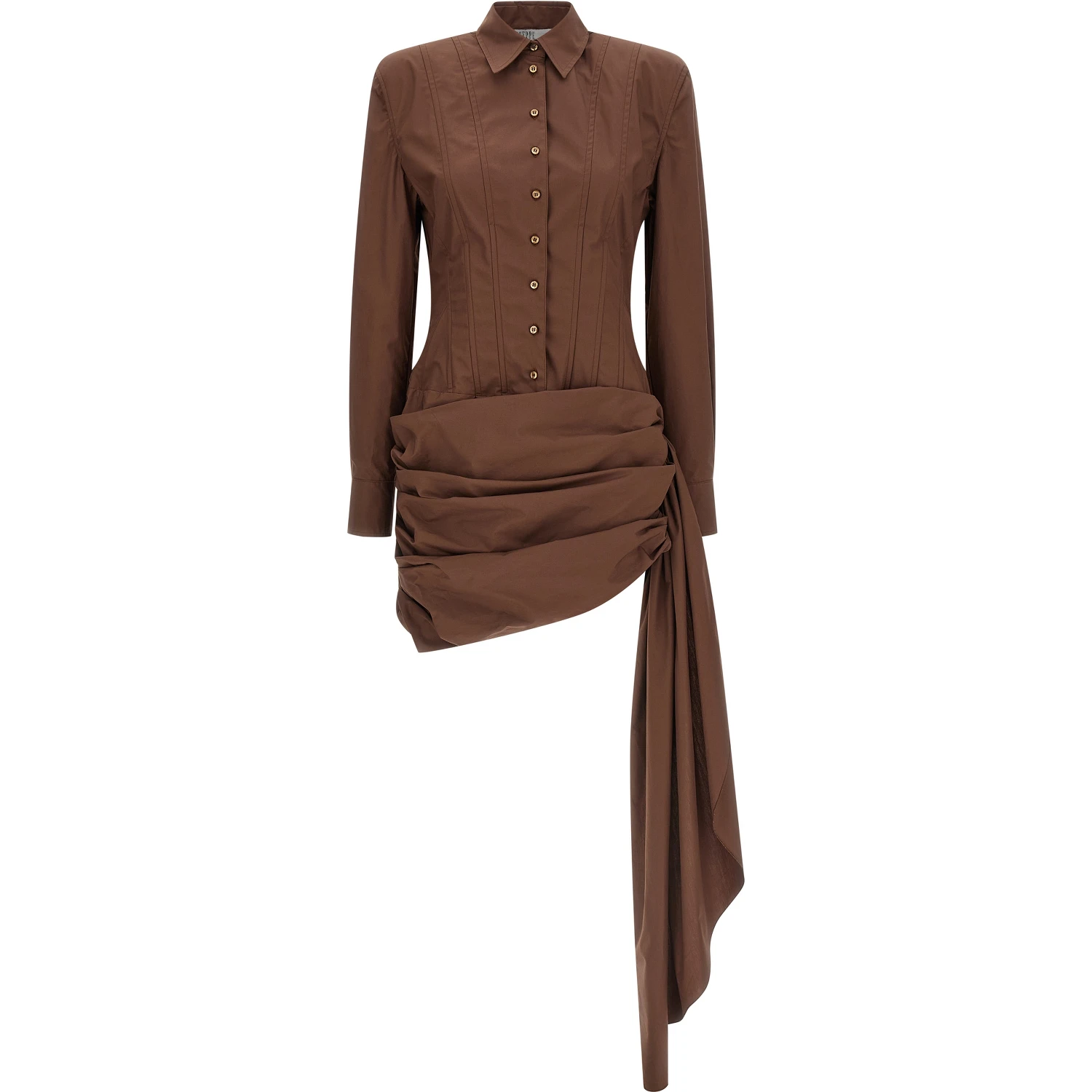 Brown Cotton Short Dress