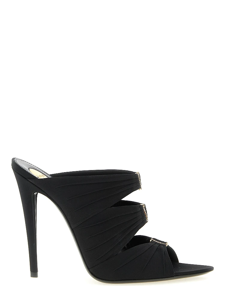 Black Viscose Stiletto Heel Sandals