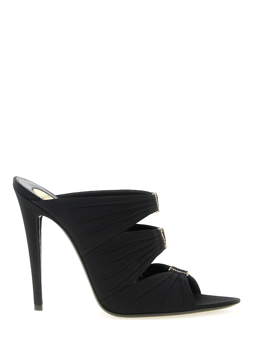 Black Viscose Stiletto Heel Sandals