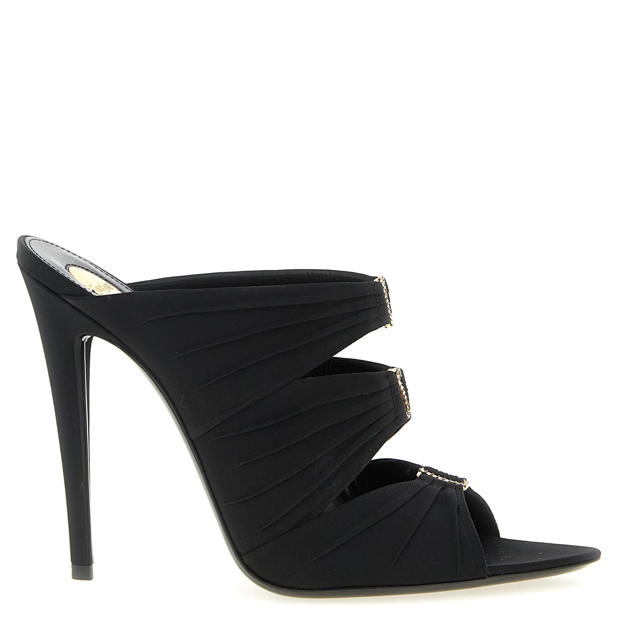 Black Viscose Stiletto Heel Sandals