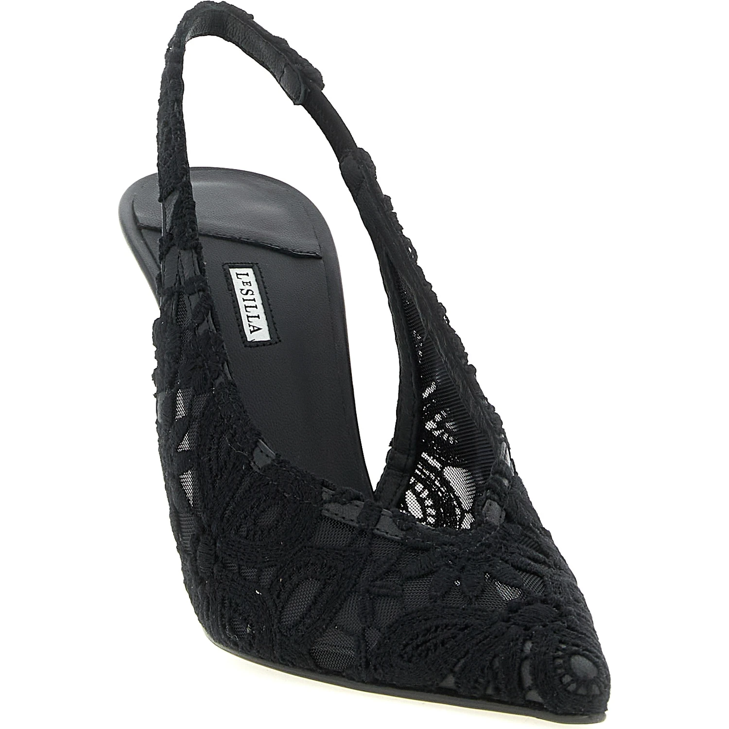 Black Cotton High Heel Pumps