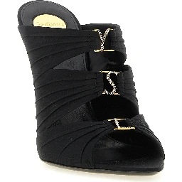 Black Viscose Stiletto Heel Sandals