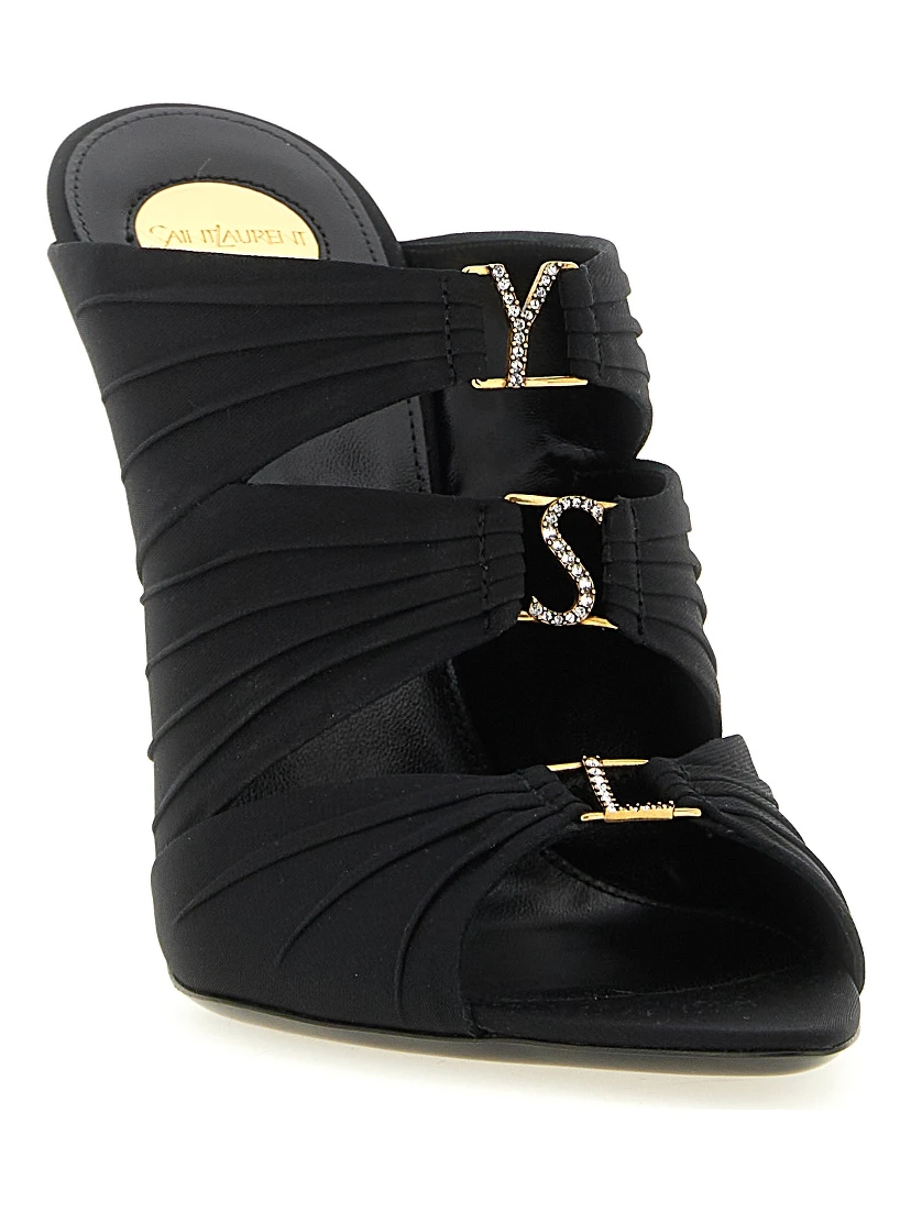 Black Viscose Stiletto Heel Sandals