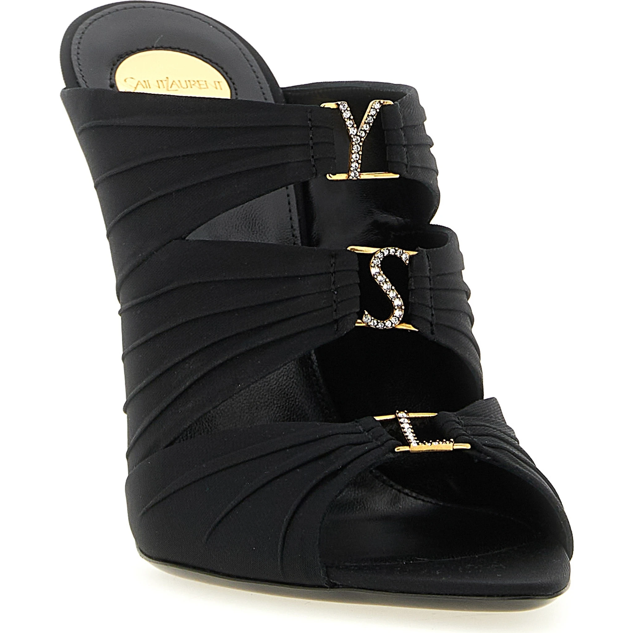 Black Viscose Stiletto Heel Sandals