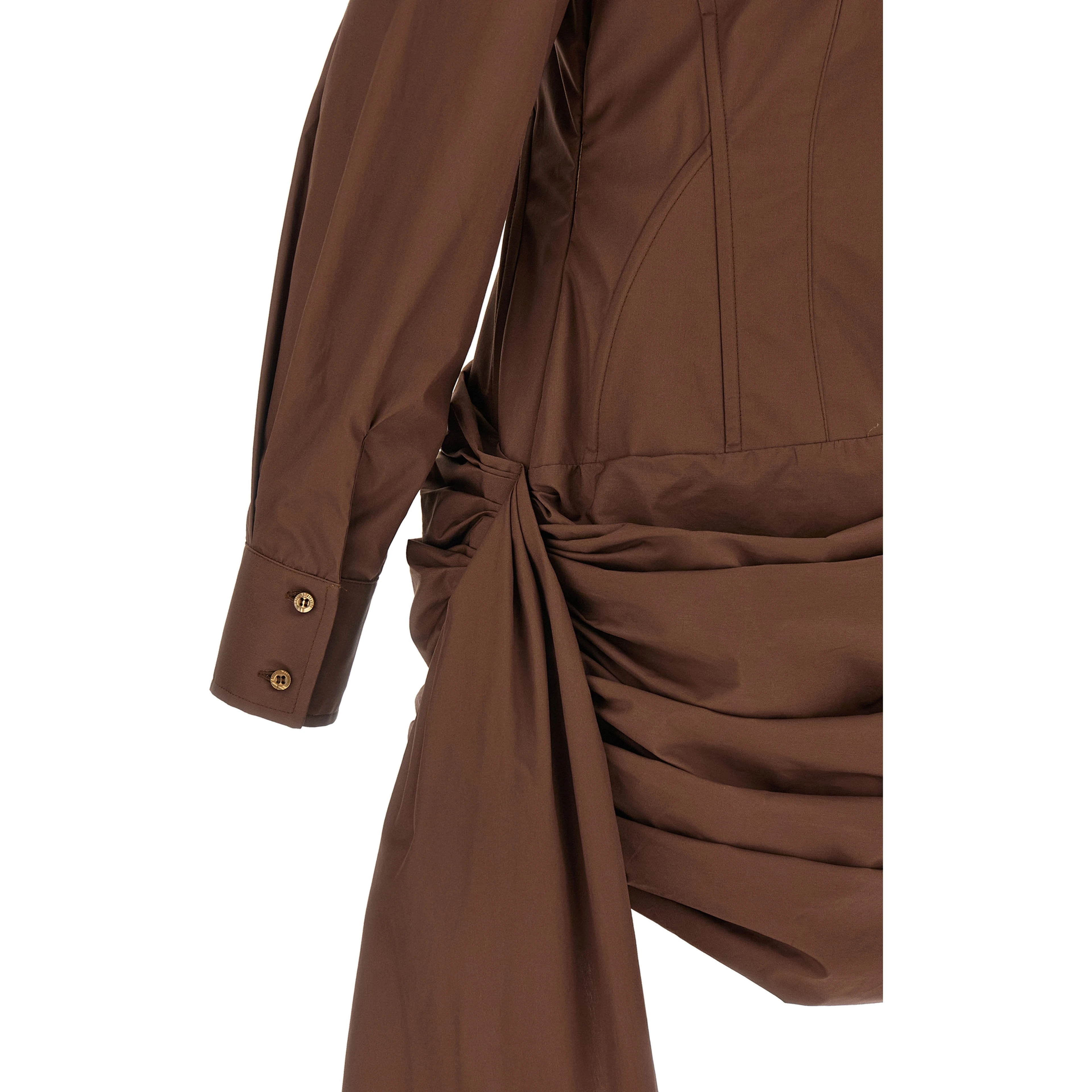 Brown Cotton Short Dress