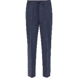 Blue Linen Casual Pants