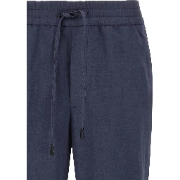 Blue Linen Casual Pants