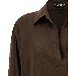 Brown Silk Polo Shirt
