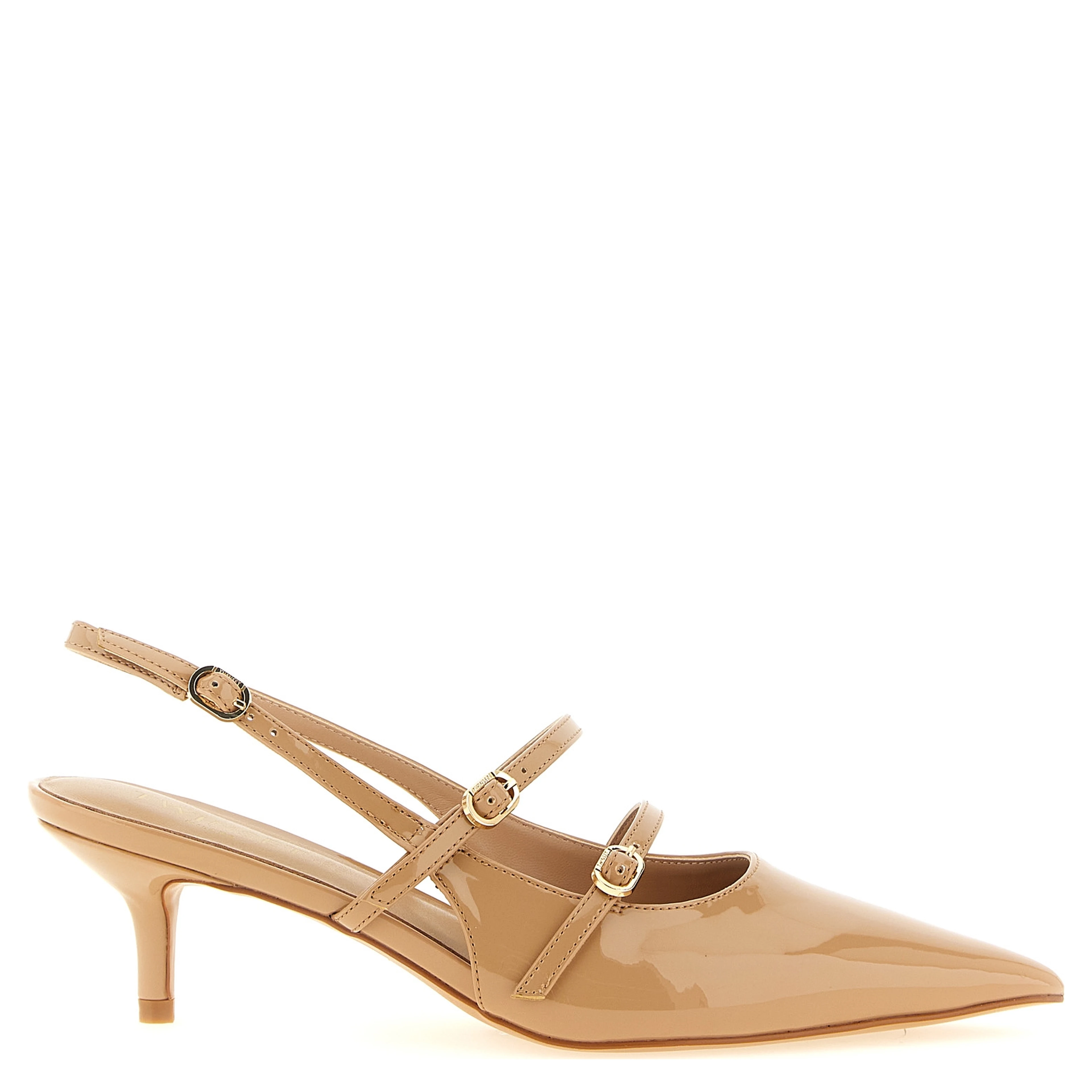 Beige Polyethylene Mid Heel Pumps