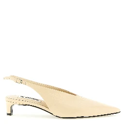 Beige Calfskin Mid Heel Pumps