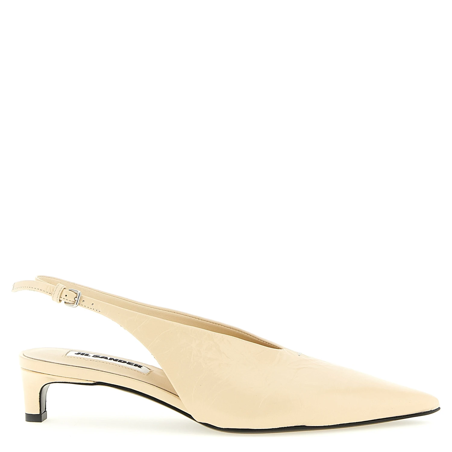 Beige Calfskin Mid Heel Pumps