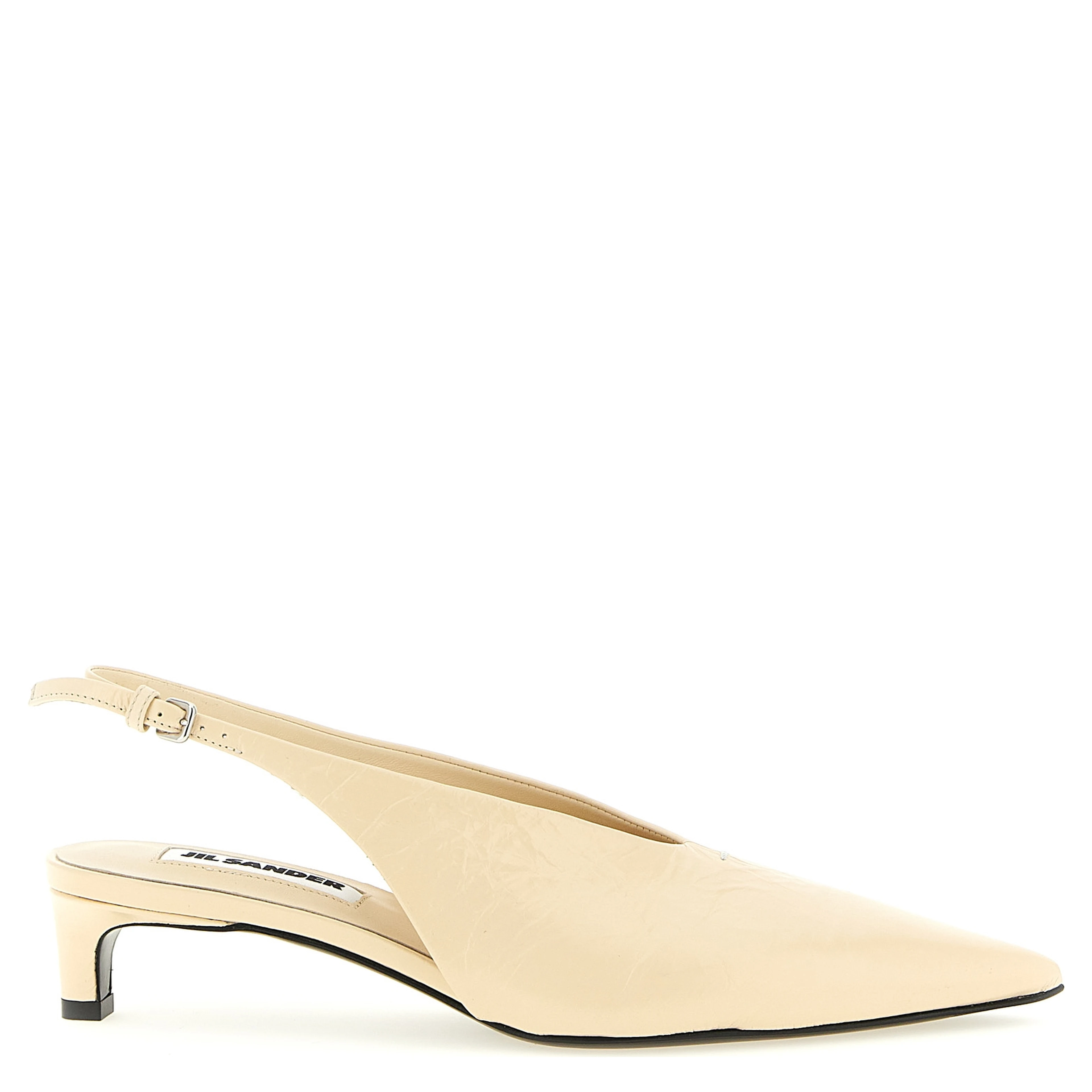 Beige Calfskin Mid Heel Pumps