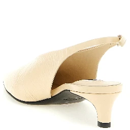 Beige Calfskin Mid Heel Pumps