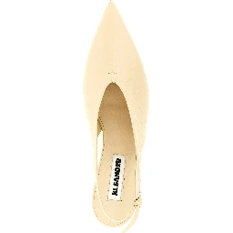 Beige Calfskin Mid Heel Pumps