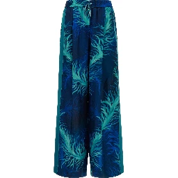 Blue Silk Casual Pants